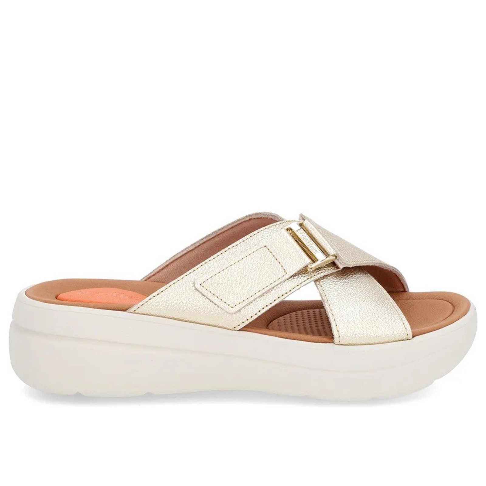 Tamanco Salto Plataforma Couro Tiras (AM12002) Ouro Light