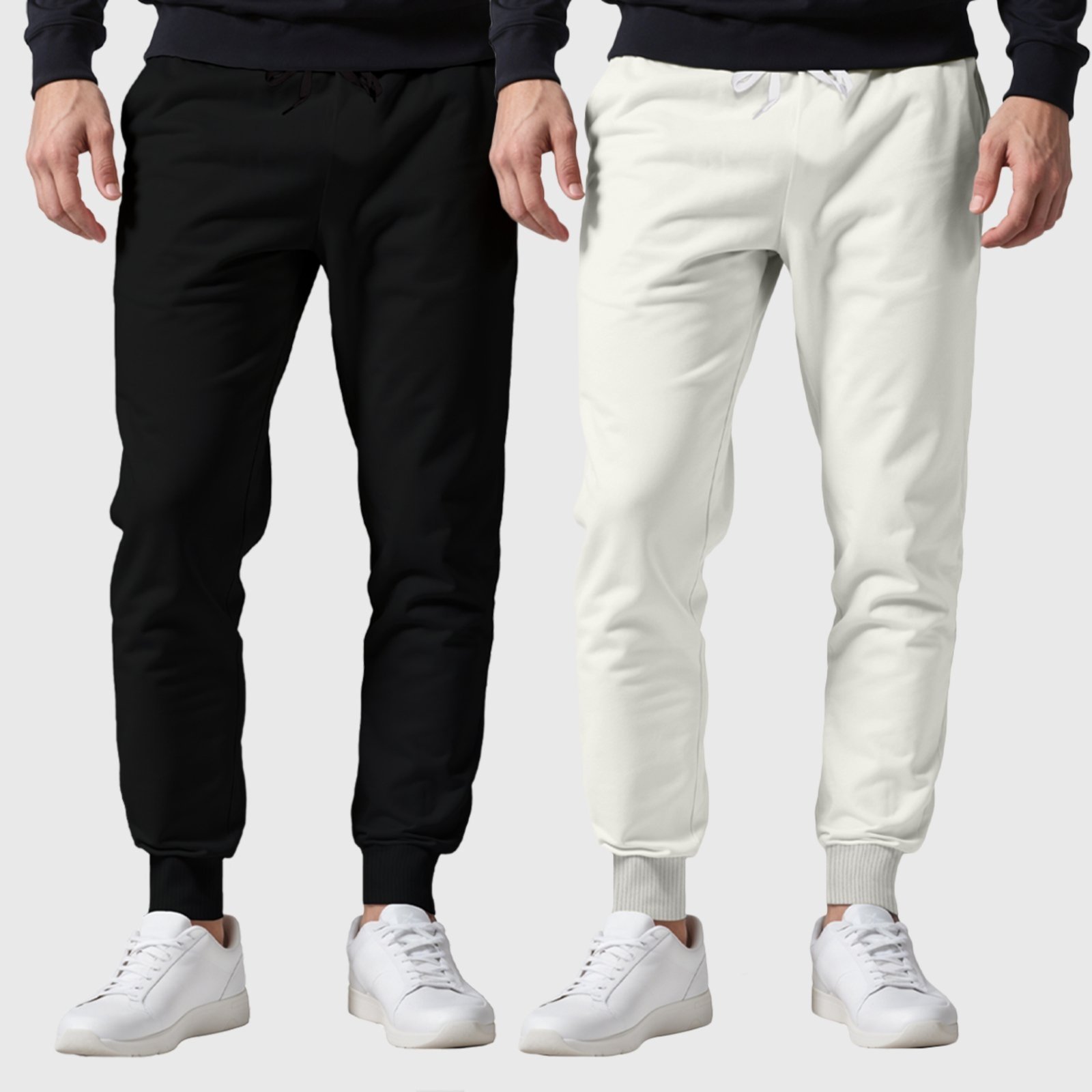 Kit 2 Calças Masculinas Moletom Lisas Benellys Básicas Preto e Off White
