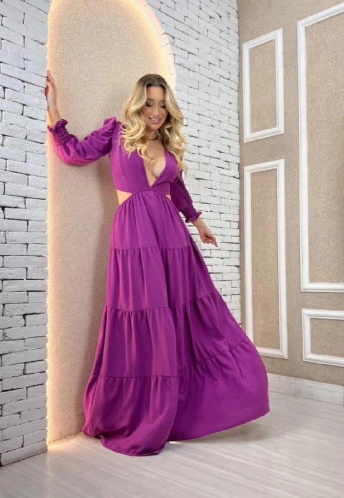 Vestido Manu Abertura Viscose Manga Longa Uva