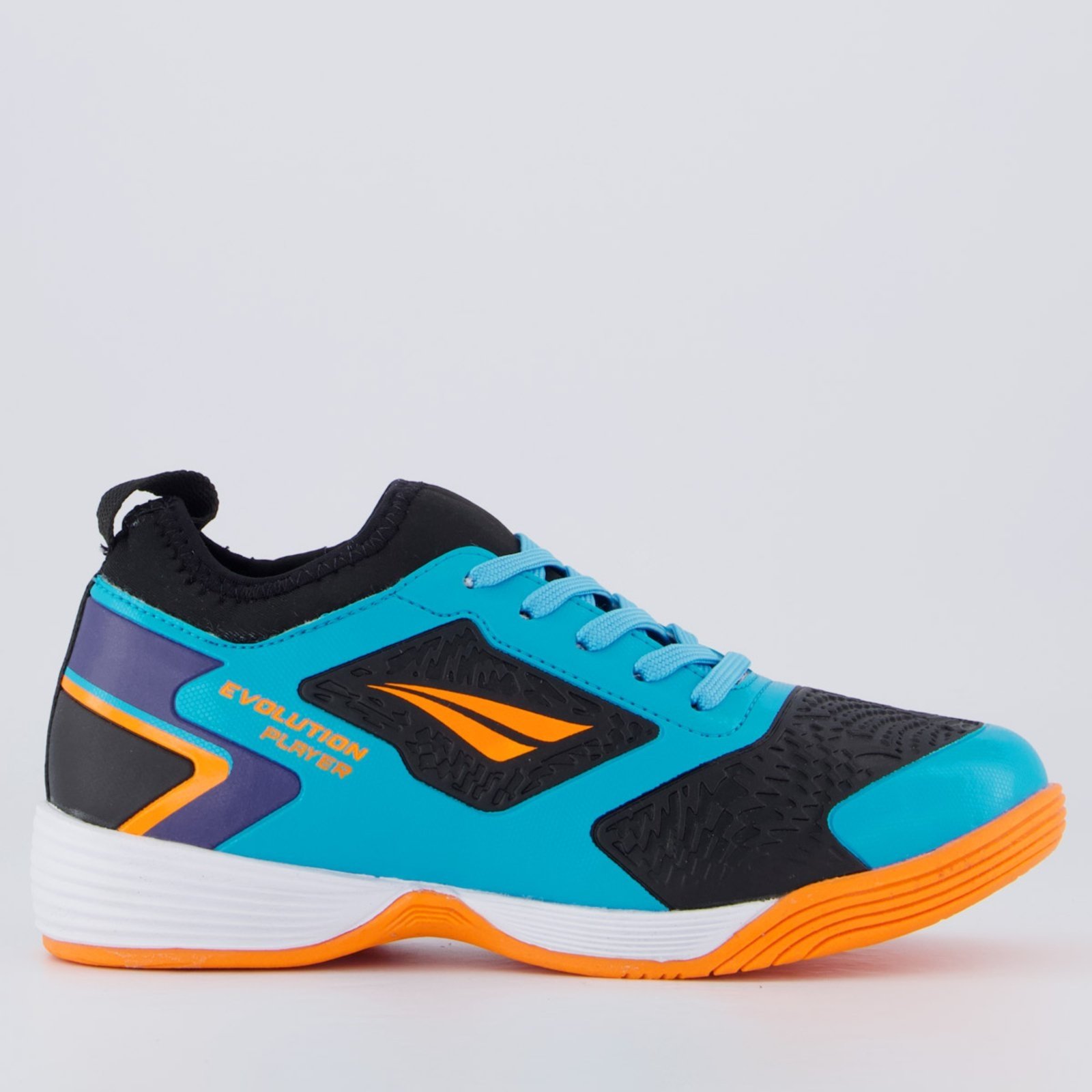 Vista 2 Chuteira Penalty Evolution Player Futsal Juvenil Turquesa e Laranja azul turquesa Penalty azul turquesa