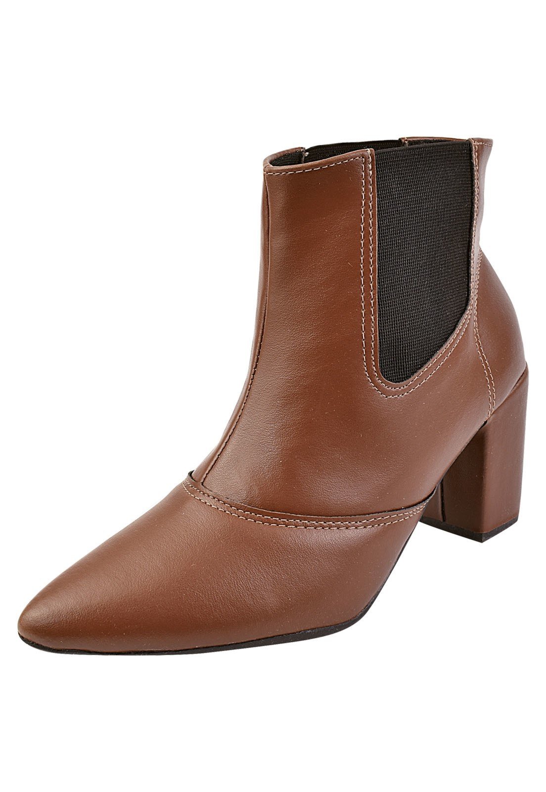 Bota Cano Curto ROSA CHIC CALÇADOS Bico Fino Salto Baixo Coturno Elástico Feminino Chelsea Jeca Calce Fácil Caramelo