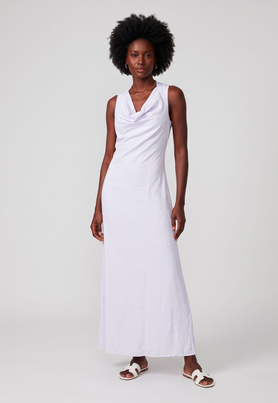 Vestido Feminino Lez a Lez Longo Decote Cowl Branco
