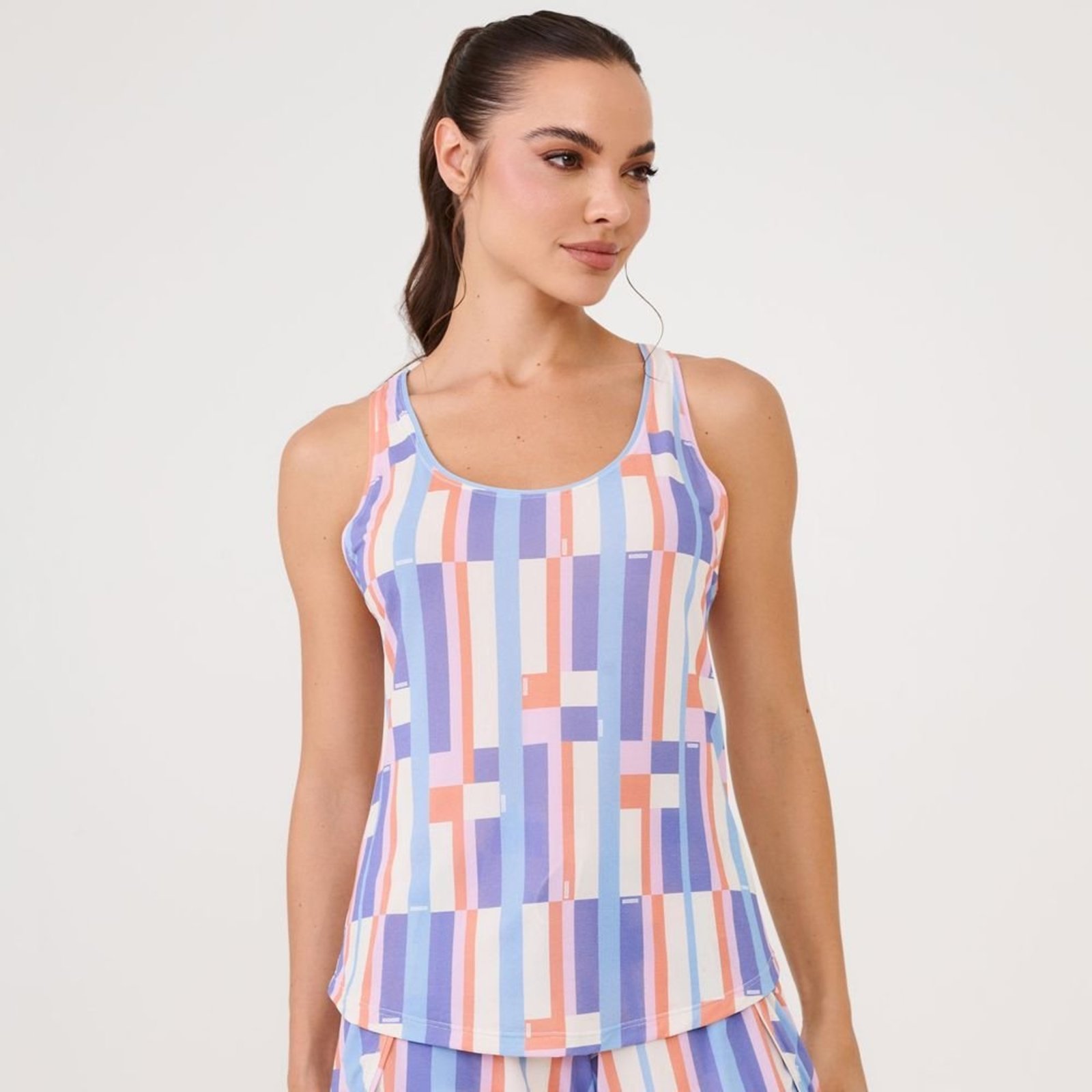 Regata Decote Costas Estampa Harmony Poliamida Soft Donna Carioca