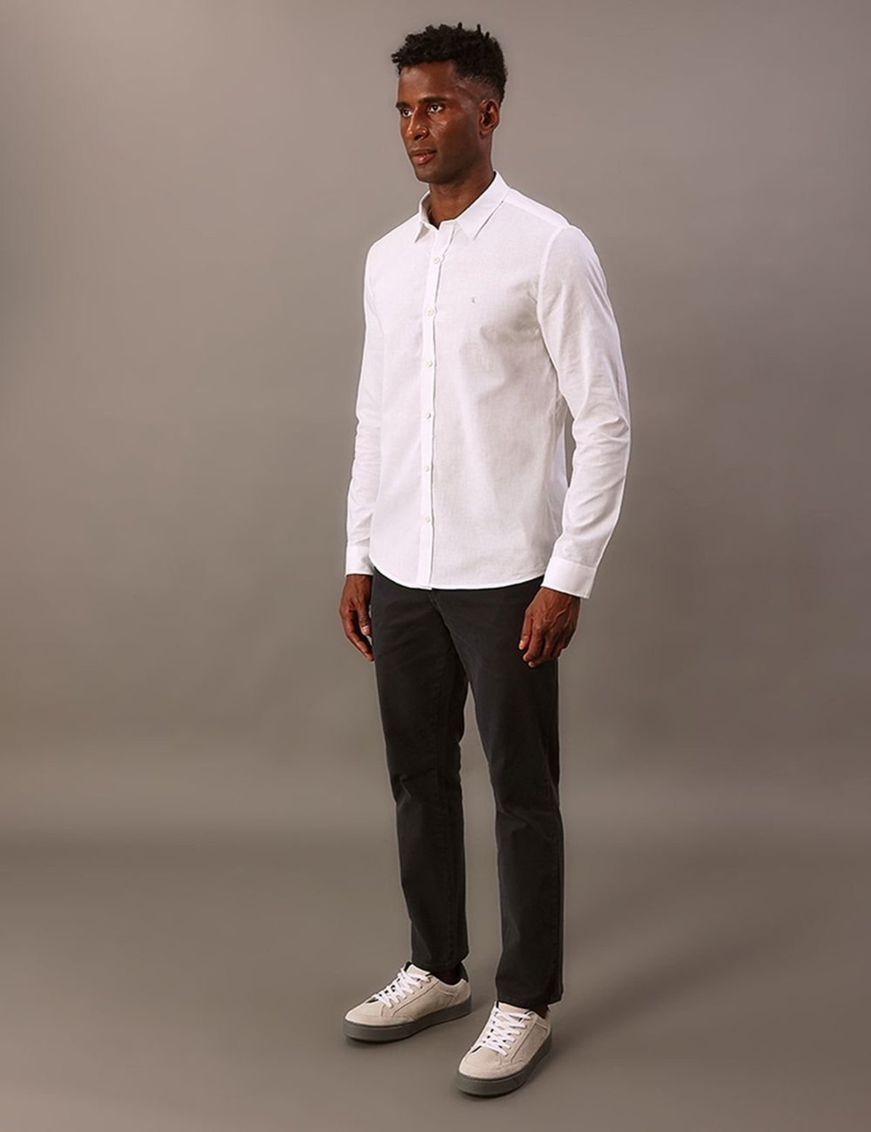 Camisa Manga Longa Calvin Klein Jeans Slim Cotton Linen - Branco Calvin Klein Jeans