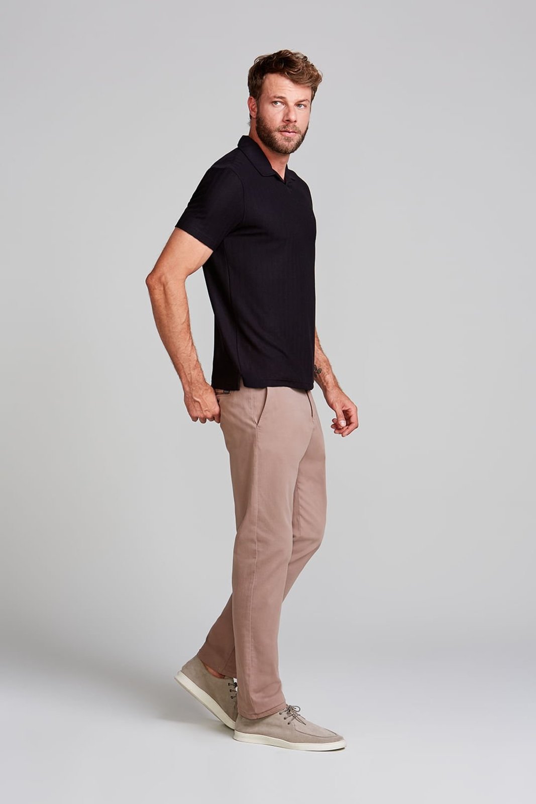 HIGHSTIL Camisa Polo Texturizada Slim Fit - Preto