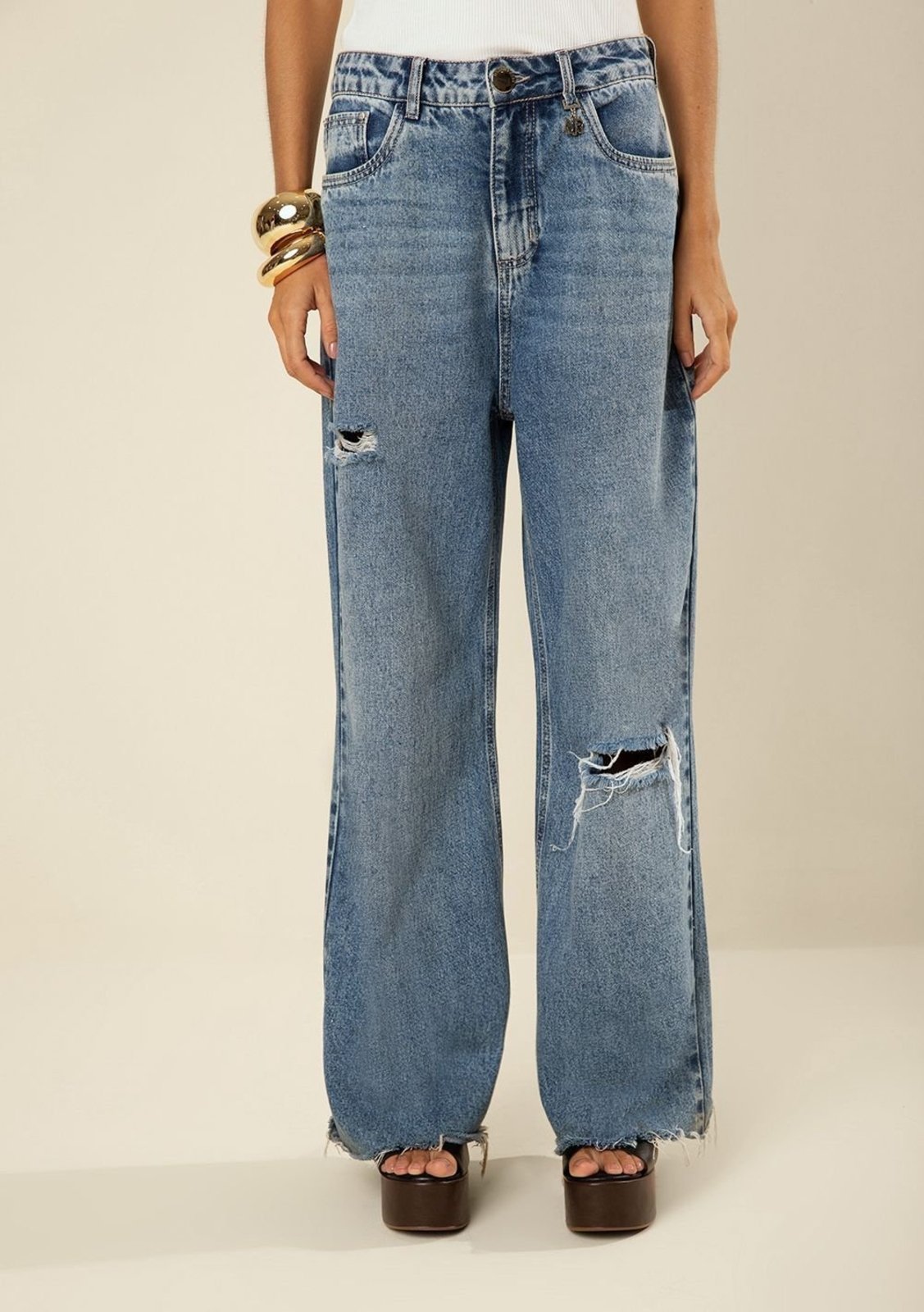 Calça Morena Rosa Wide Alta - Azul