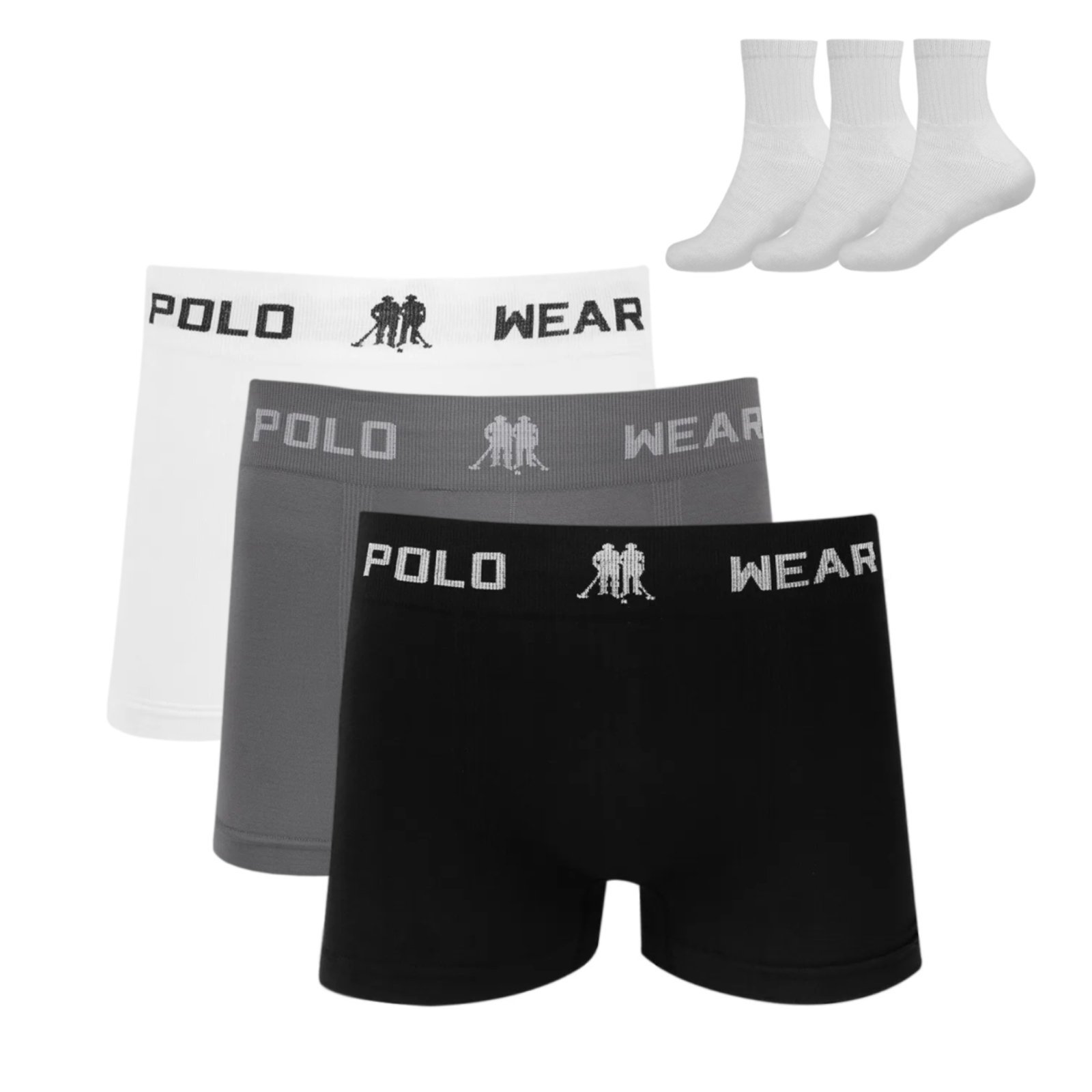 Kit 3 Cueca Boxer Polo Wear Microfibra Sortido + 3 Meias M10 Colorido