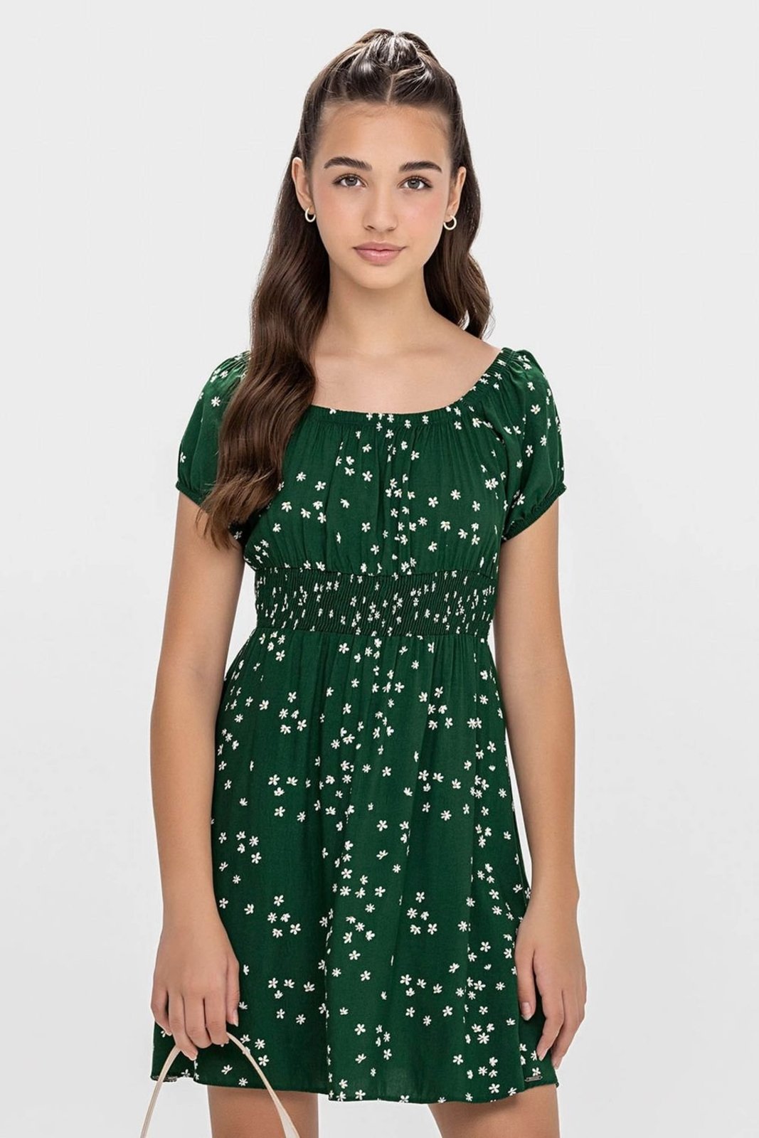 Infantil - Vestido Curto Juvenil Menina Floral Beats Verde
