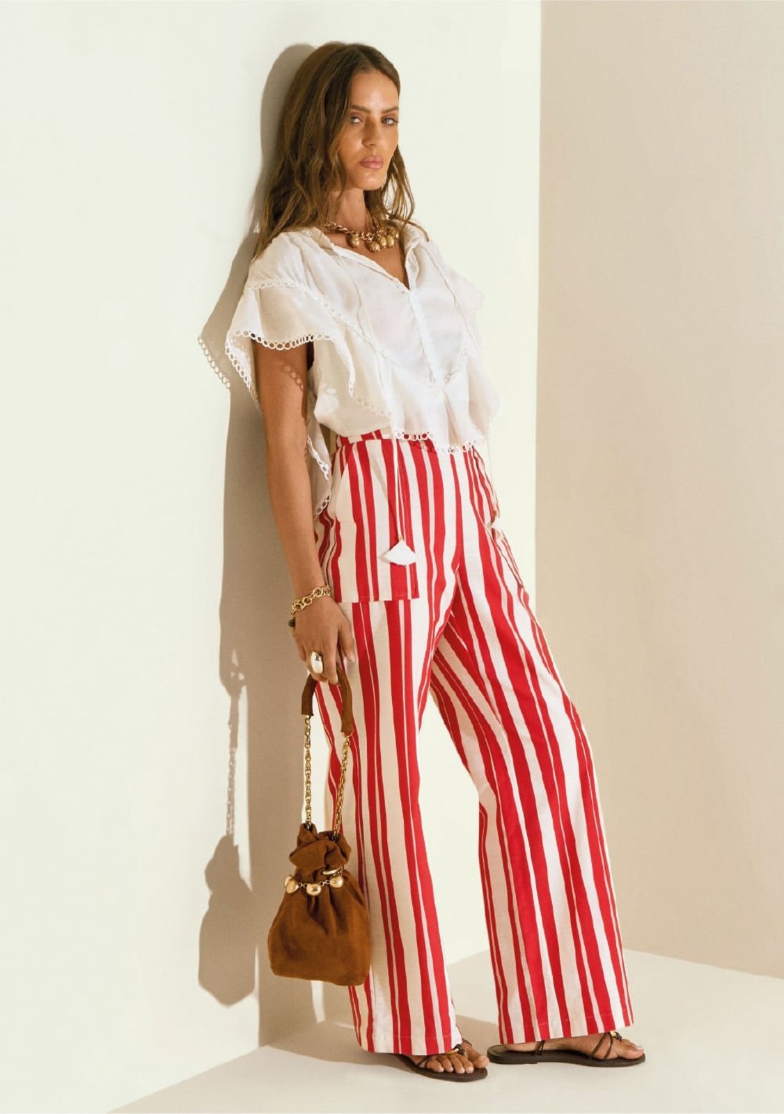 Calça Morena Rosa Wide Alta Estampado