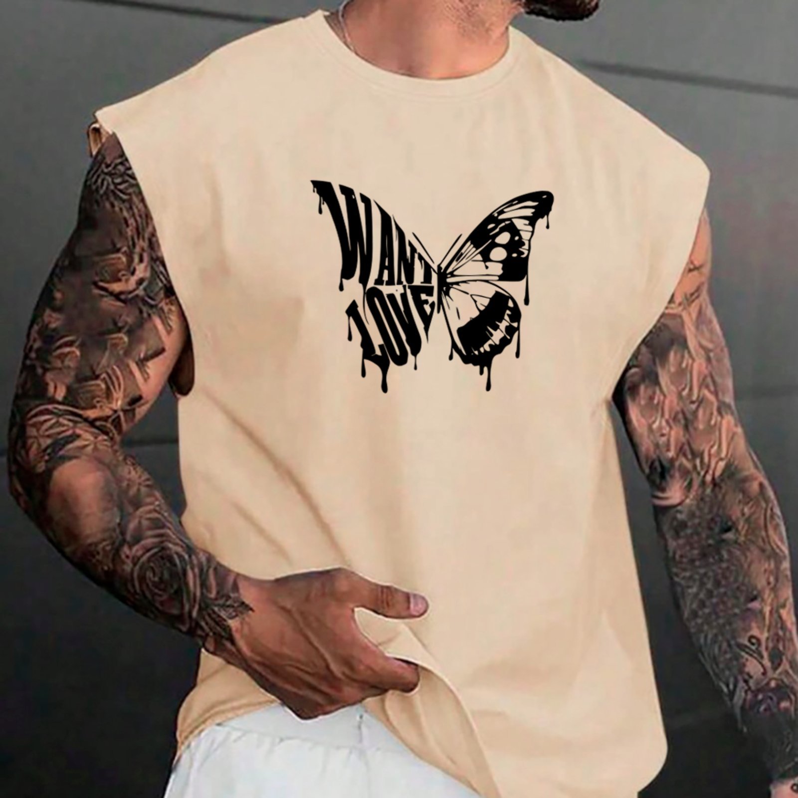 Camiseta Regata Machão Ousy Want Love Oversized Masculina Off White