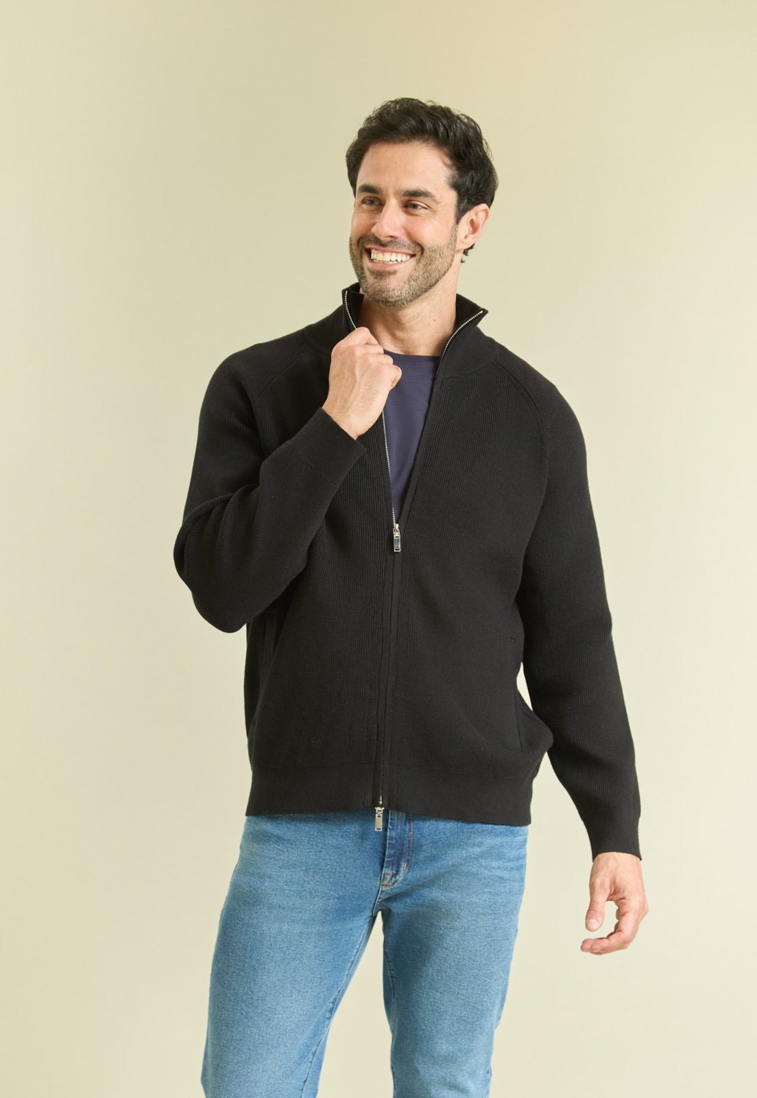 Jaqueta Tricot Classic Gola Alta Dialogo Preto