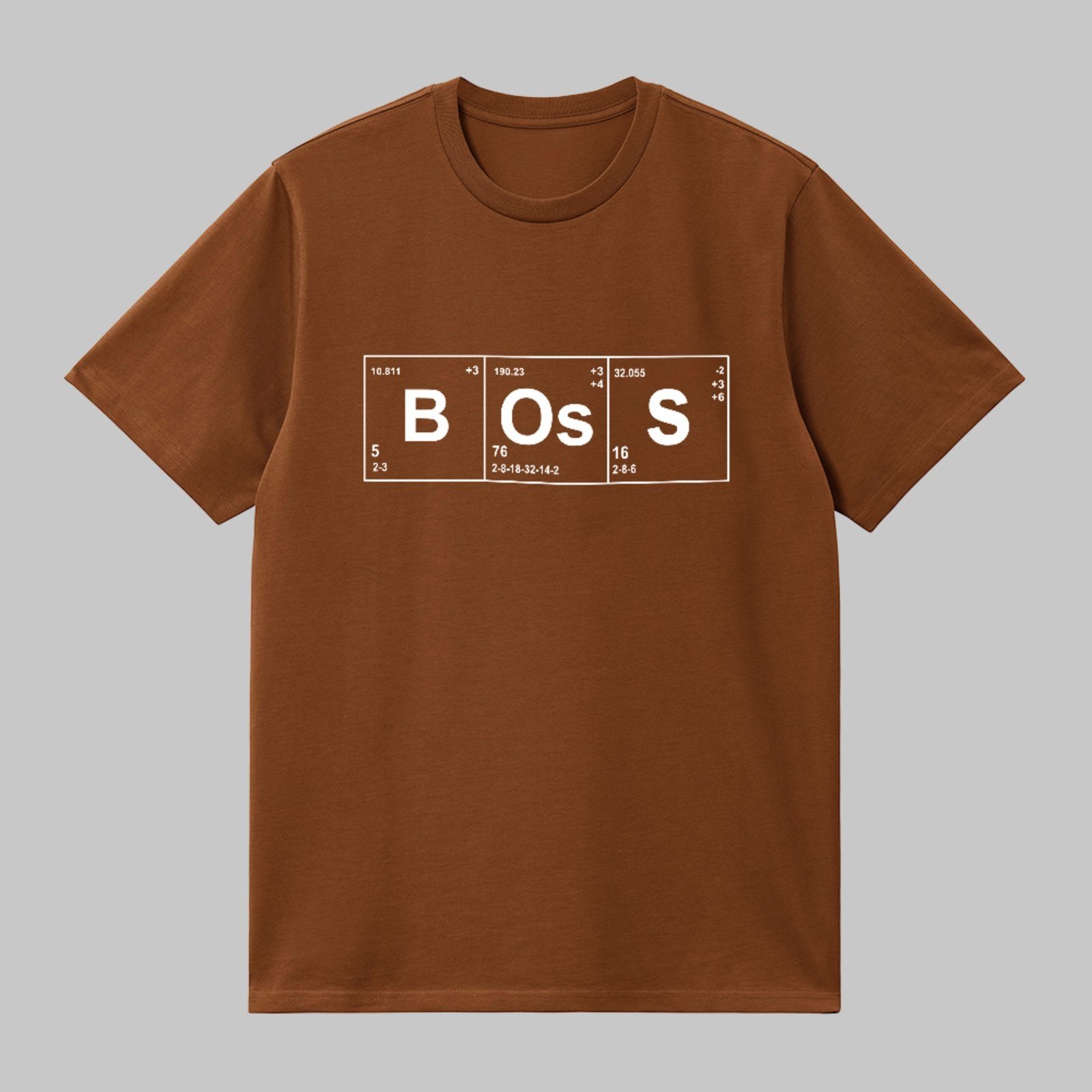 Camiseta Básica Boss Química Estilo Tabela Periódica Funny Marrom