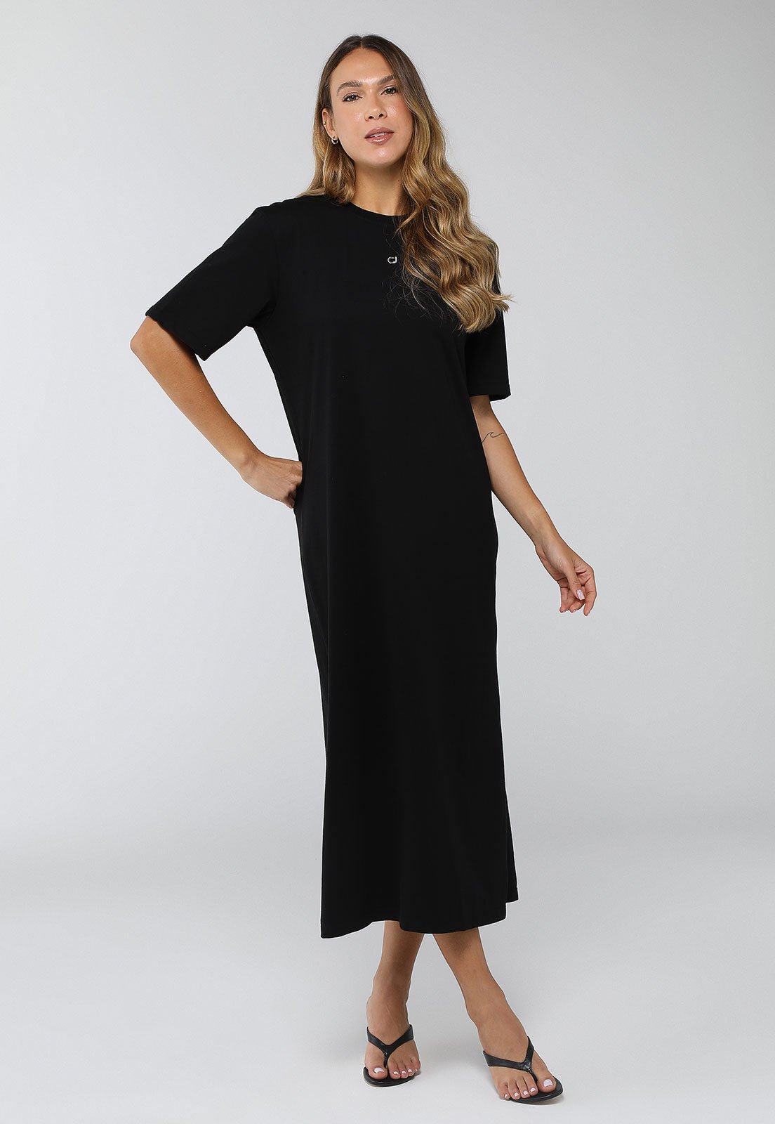 Vestido Feminino Colcci Jeans Midi Preto
