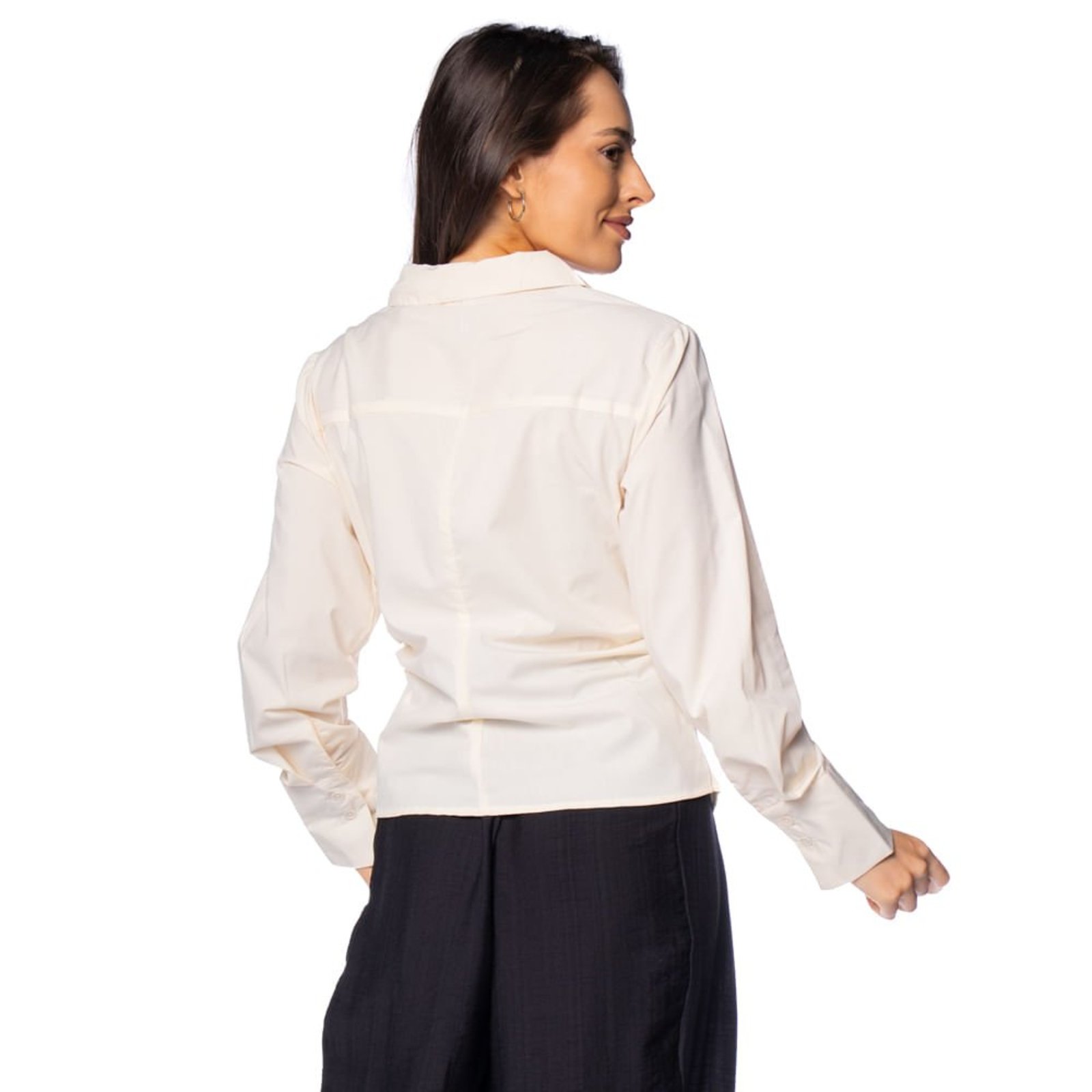 Vista 3 Camisa Feminina The Style Box Crepe Creme nude The Style Box nude