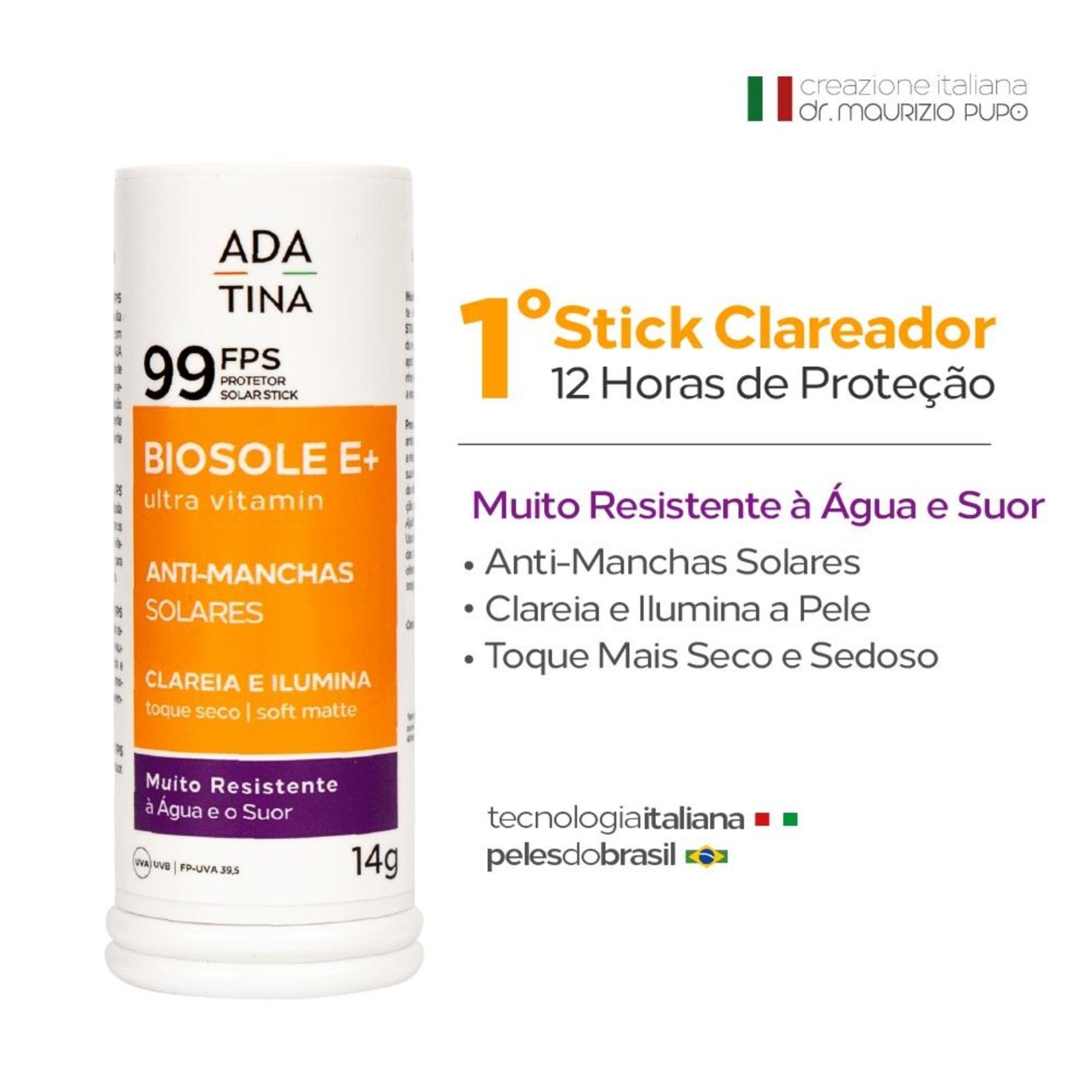 Vista 3 Protetor Solar Stick Ada Tina Biosole E+ Fps99 Anti Manchas 14 g incolor Ada Tina incolor