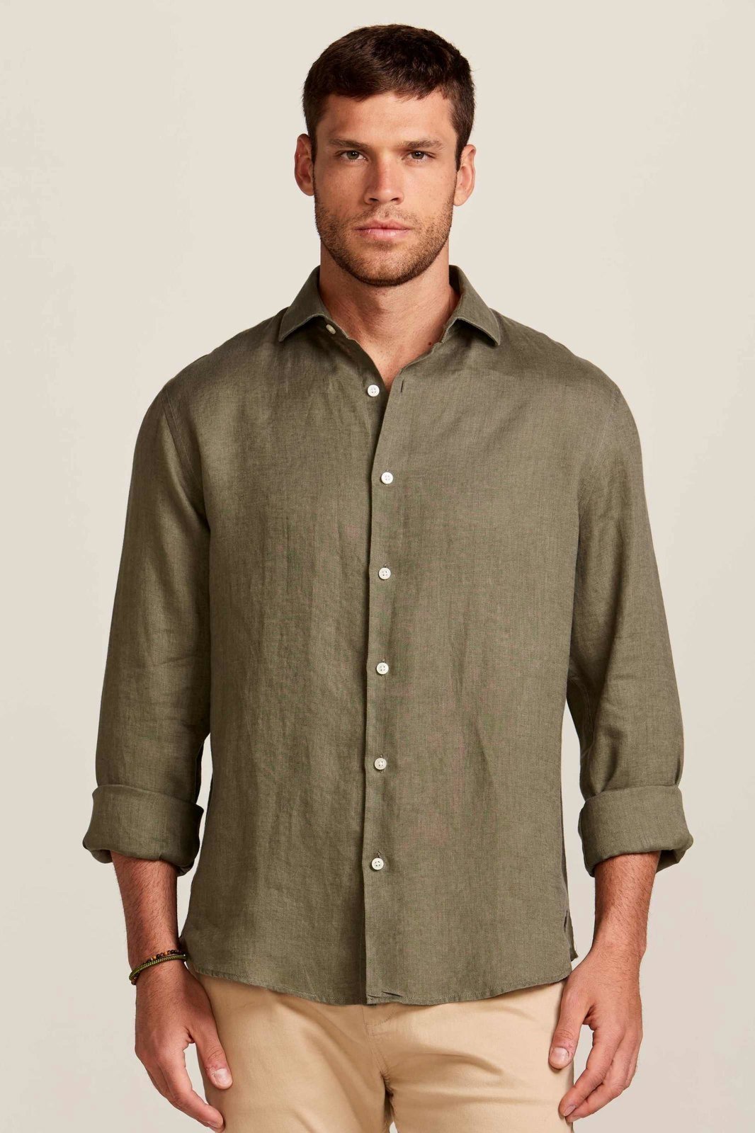 Camisa Puro Linho Mescla Verde Oliva Zapälla Verde