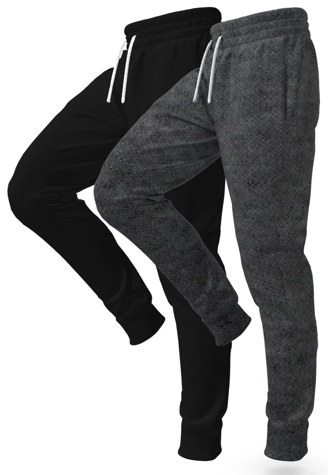 Kit 2 Calças Moletom Jogger Fit No Algodão Felpado Com Cós Elástico E Bolsos Preta e Chumbo