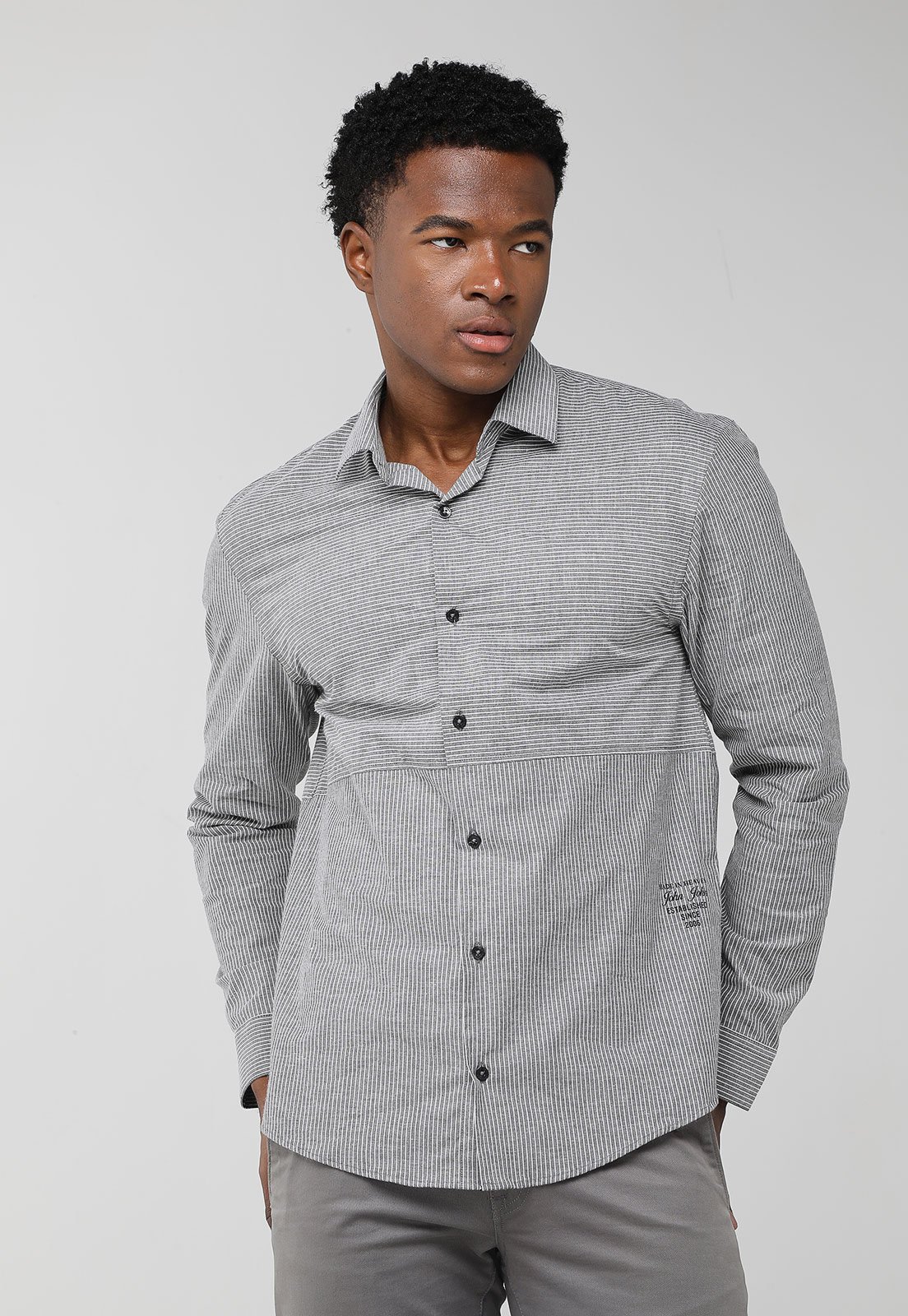 Camisa Masculina John John Listrada Cinza