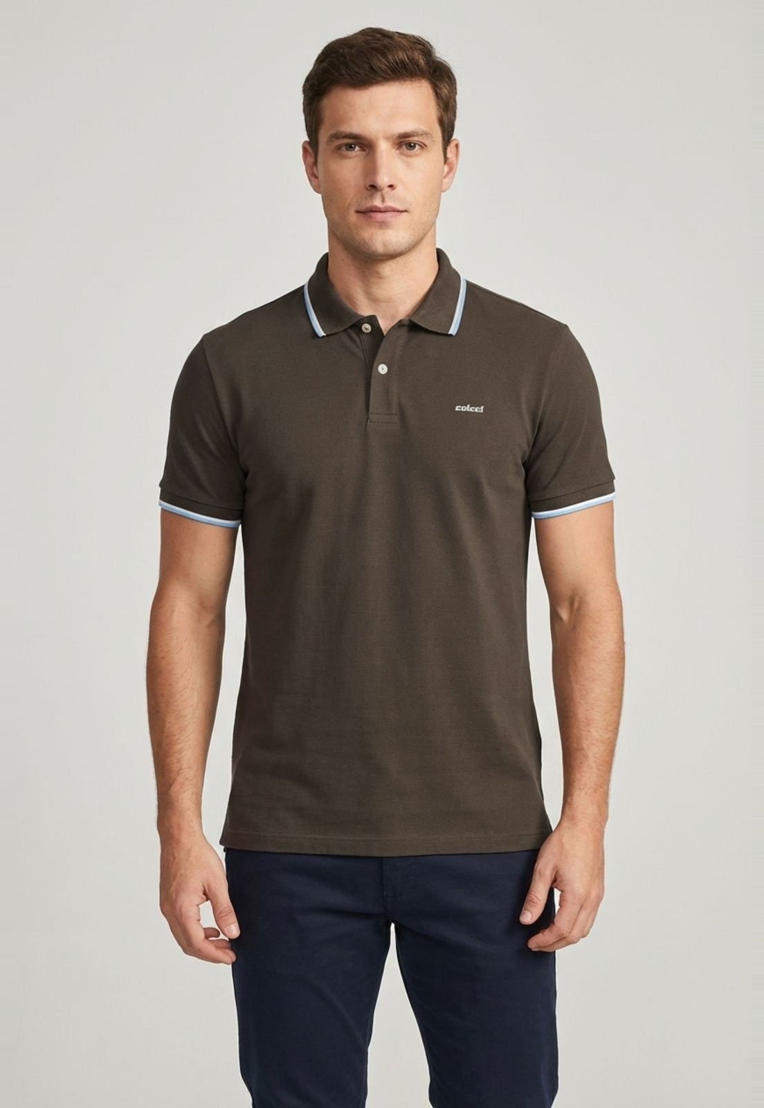 Polo Masculina Colcci Gola Tradicional Marrom