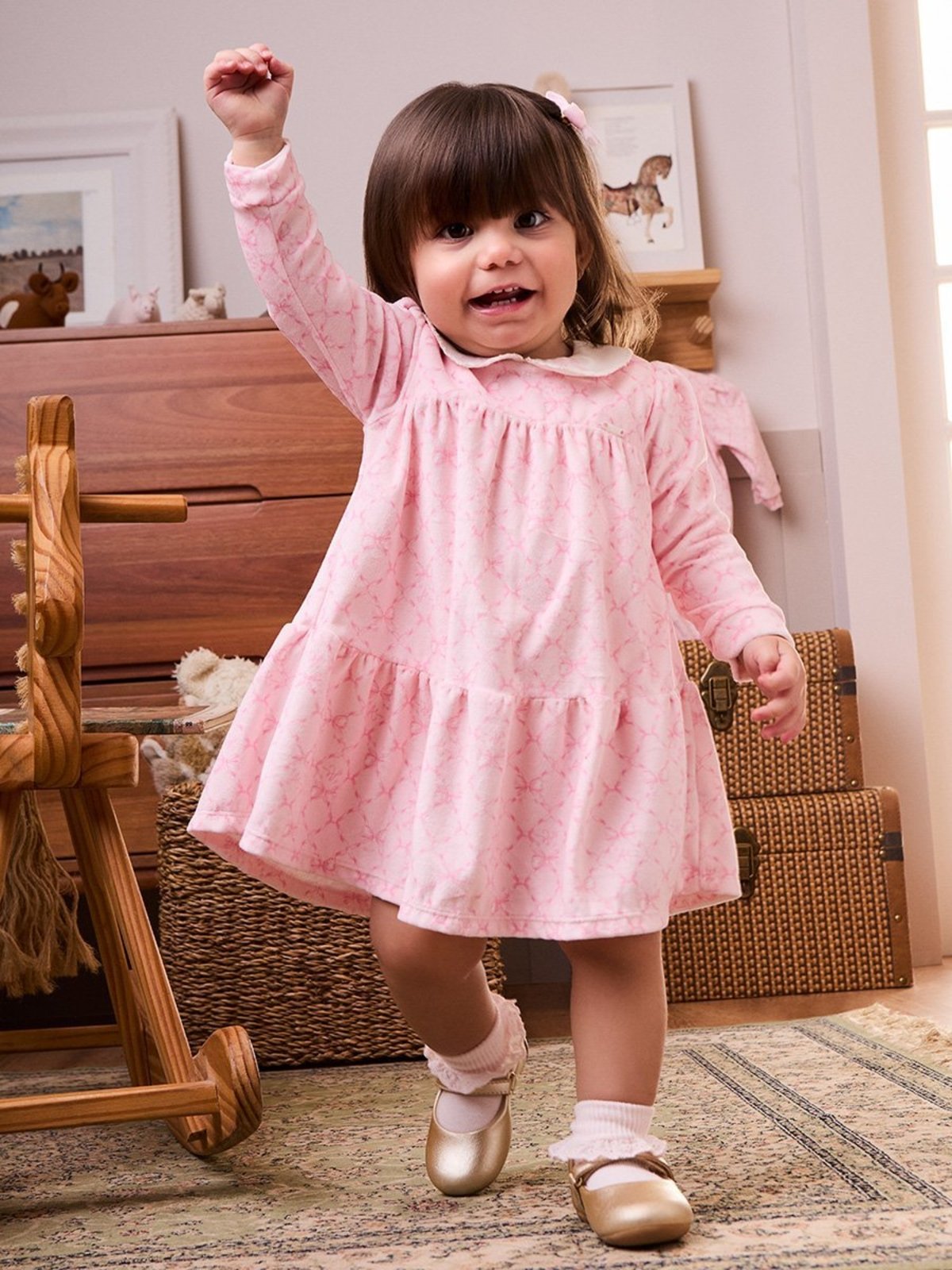 Infantil - Vestido de Plush com Estampa de Laços