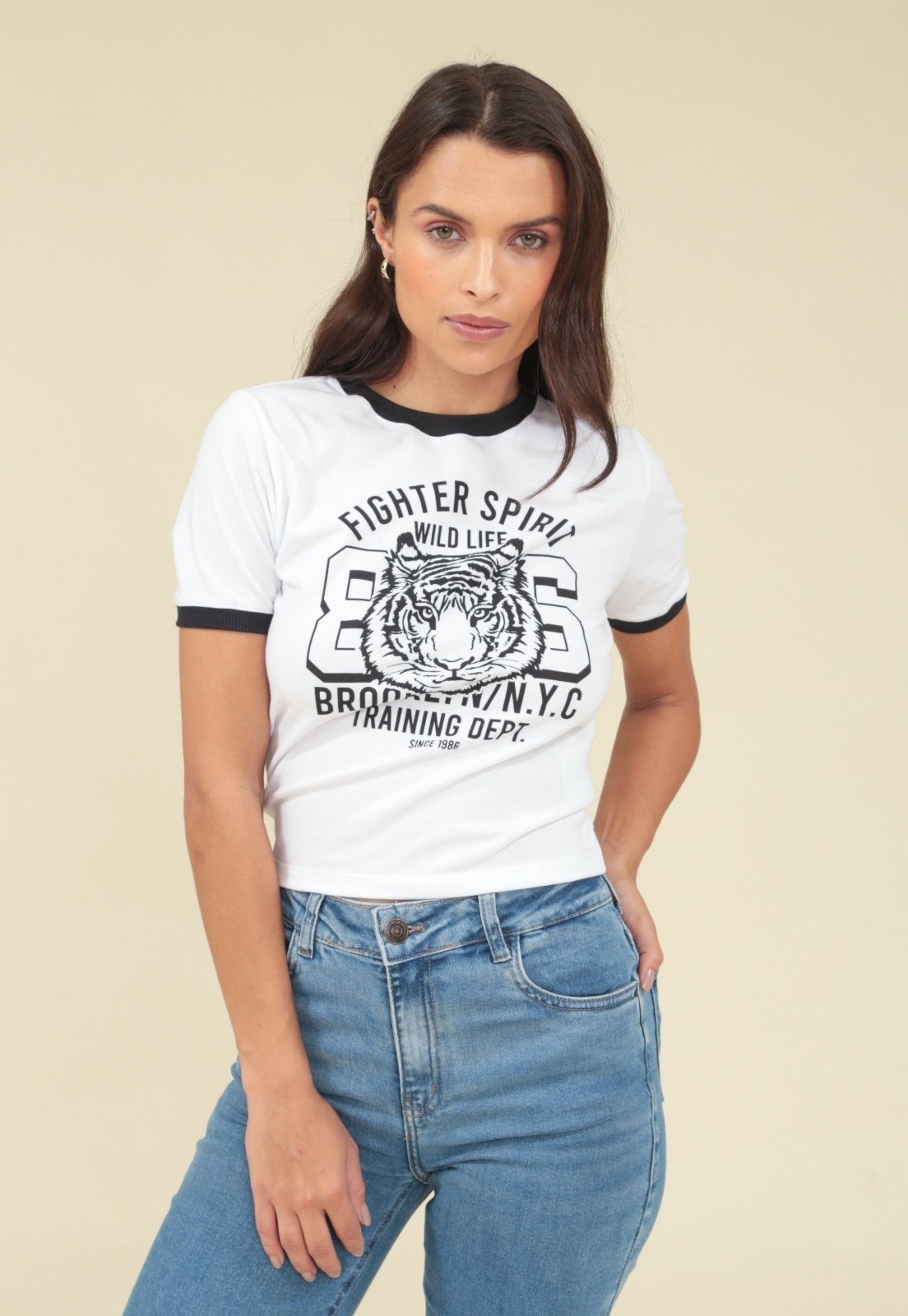 Blusa Pop Me Em Cotton Manga Curta Tigre 86 Branco