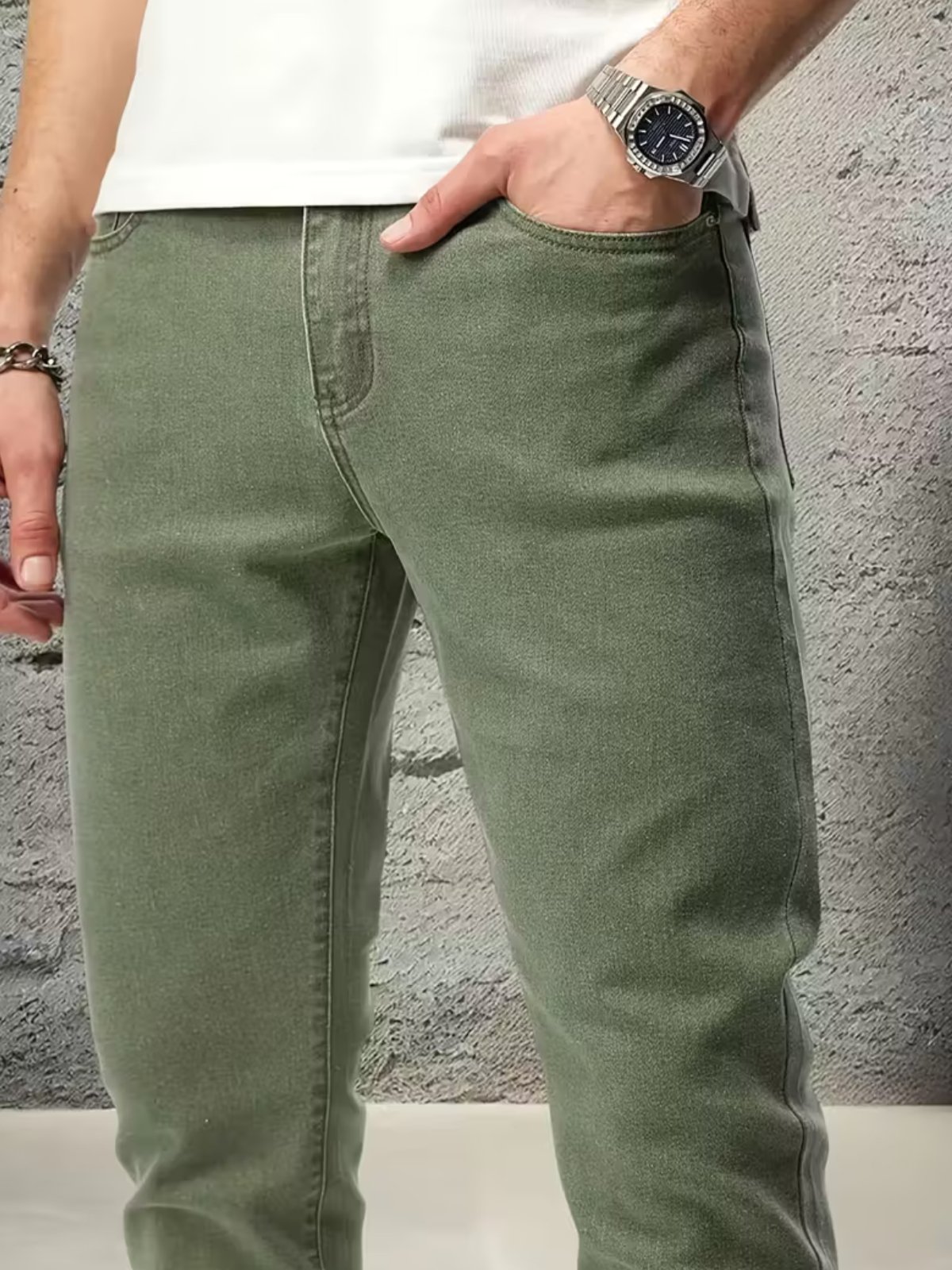 Calça Jeans Sarja 5 Estilos Verde Militar Confortavel e Basica