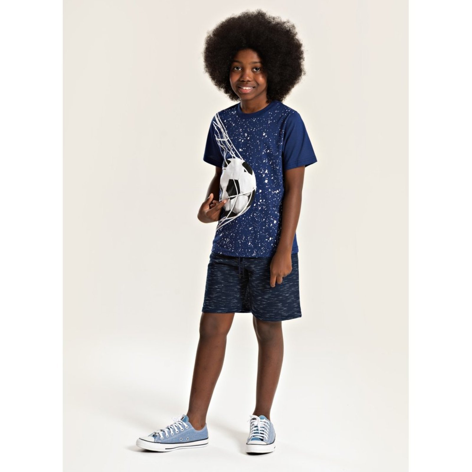 Vista 2 Infantil - Conjunto Molekada Verão Menino Marinho Camiseta e Bermuda Bola no Gol azul Molekada azul