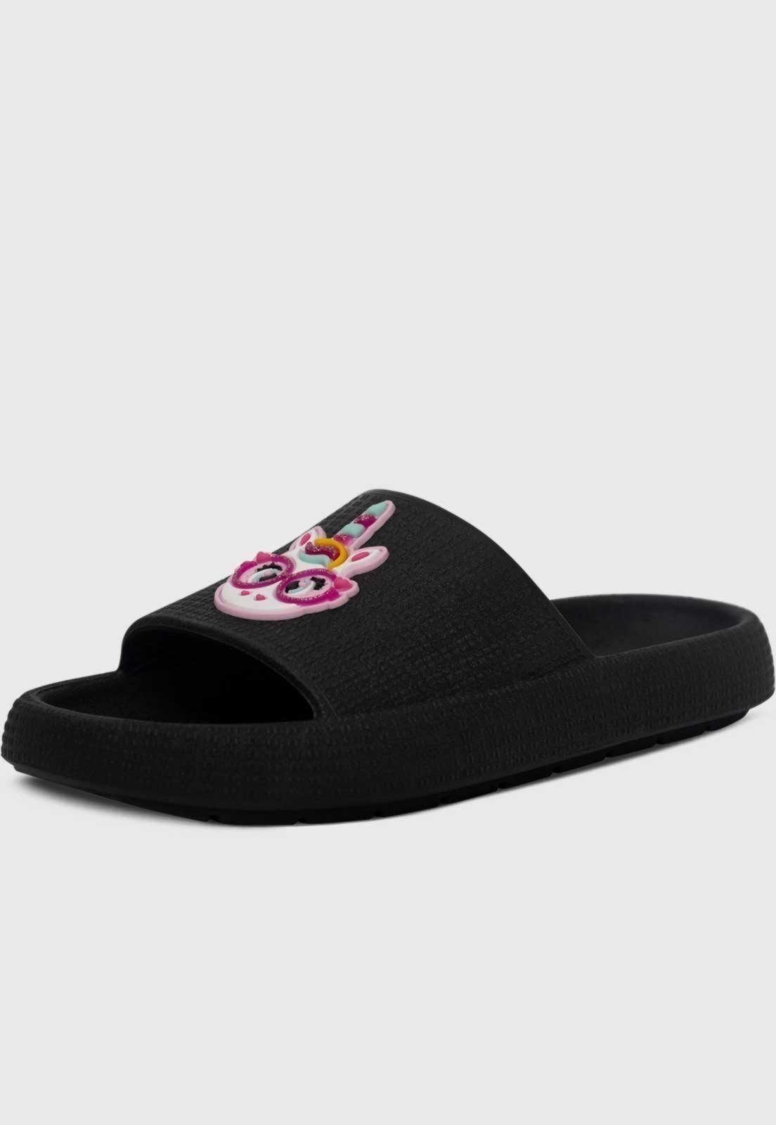 Infantil – Chinelo Nuvem Popidi Menina Unicornio Preto