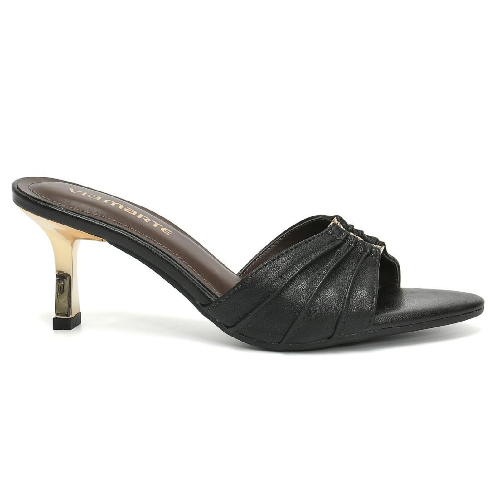 Tamanco Mule Via Marte Gold Detail Feminino Preto