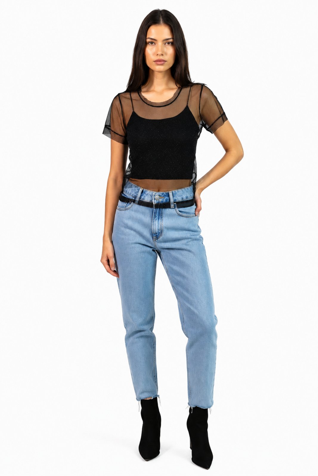 Blusa Tule D Bell Outlet Fashion Preta