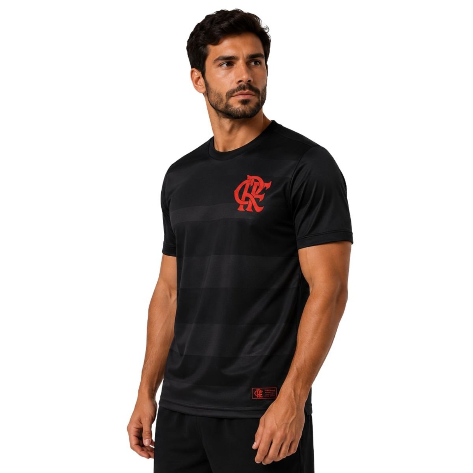 Camiseta Flamengo Black Masculina Jacquard Dry Fit Licenciada Futebol Preto