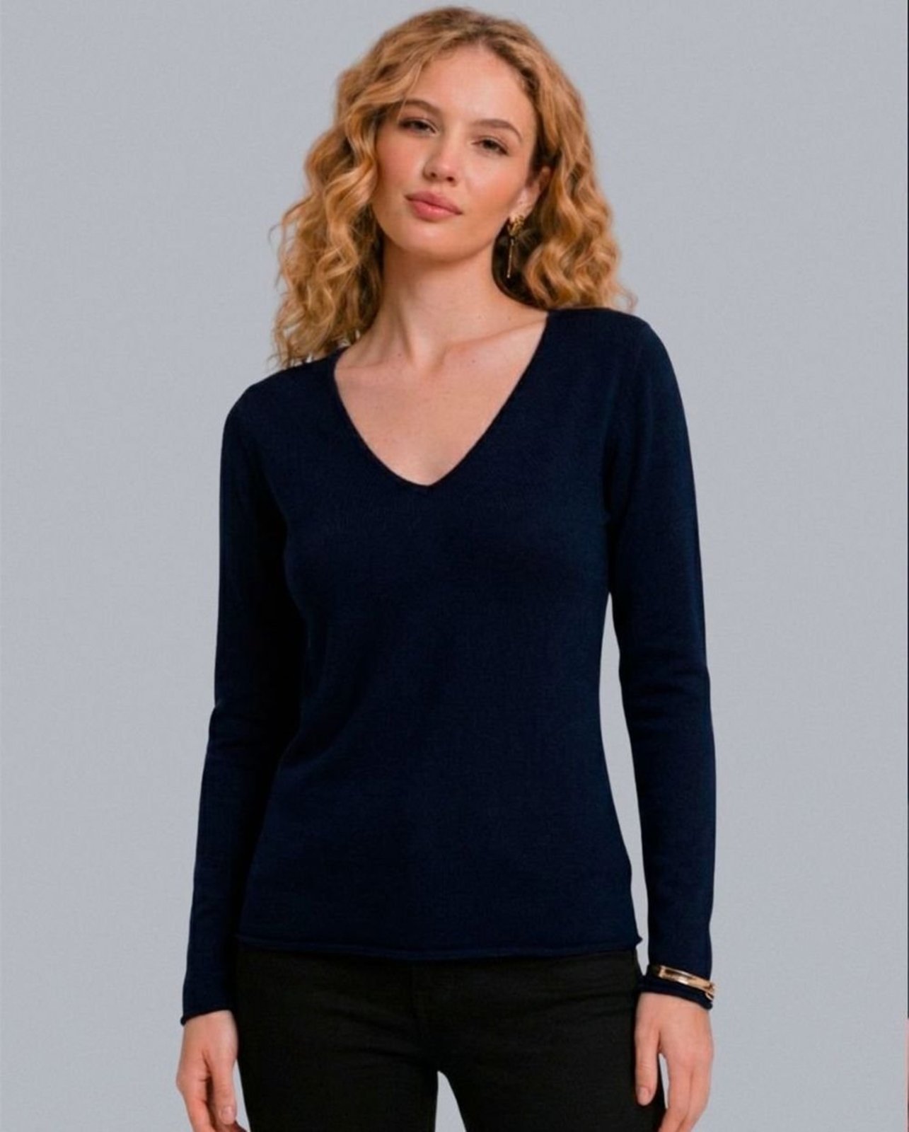 Sueter Feminino Manga Longa Decote V 99231 Azul Marinho 206oz