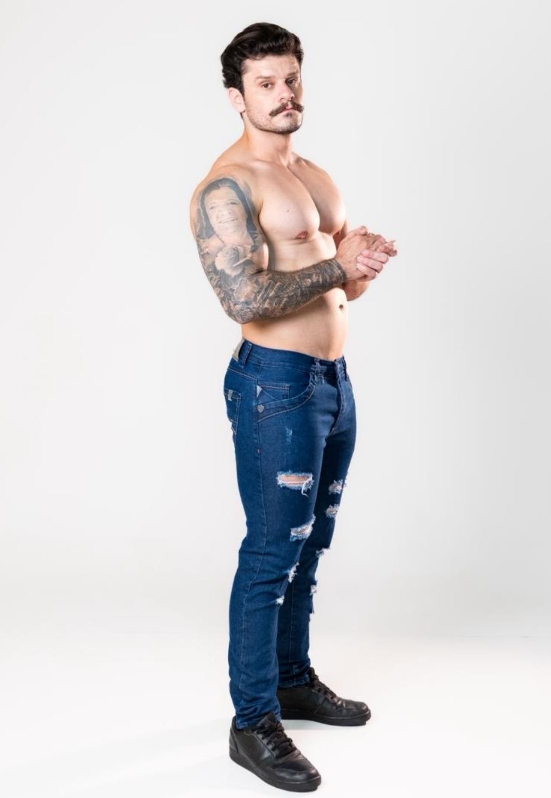 Calça Jeans Masculina Skinny Destroyed Rasgada Azul Escura Estilo Jogador Moderna Yellow Jeans