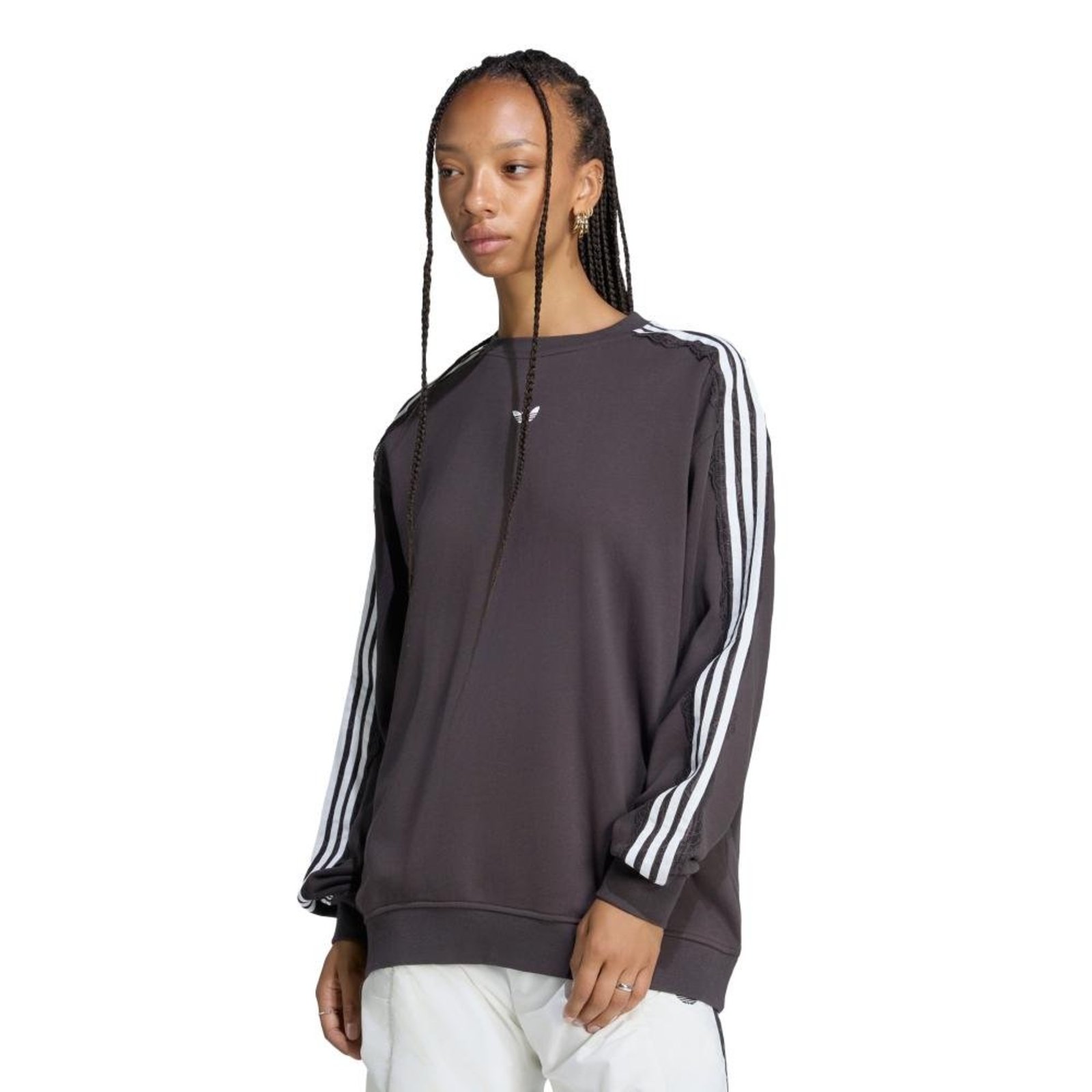 Moletom LACE Três Listras CREW adidas Originals Marrom