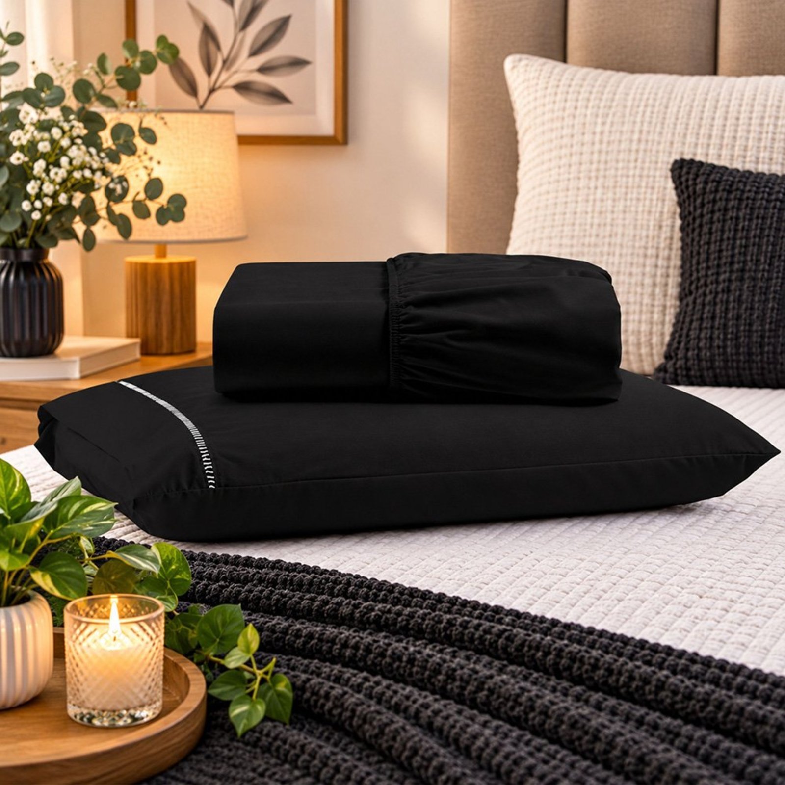 Jogo de Cama Lençol Solteiro Pluma Percal 180 Fios 2 Peças 100% Algodão - Preto
