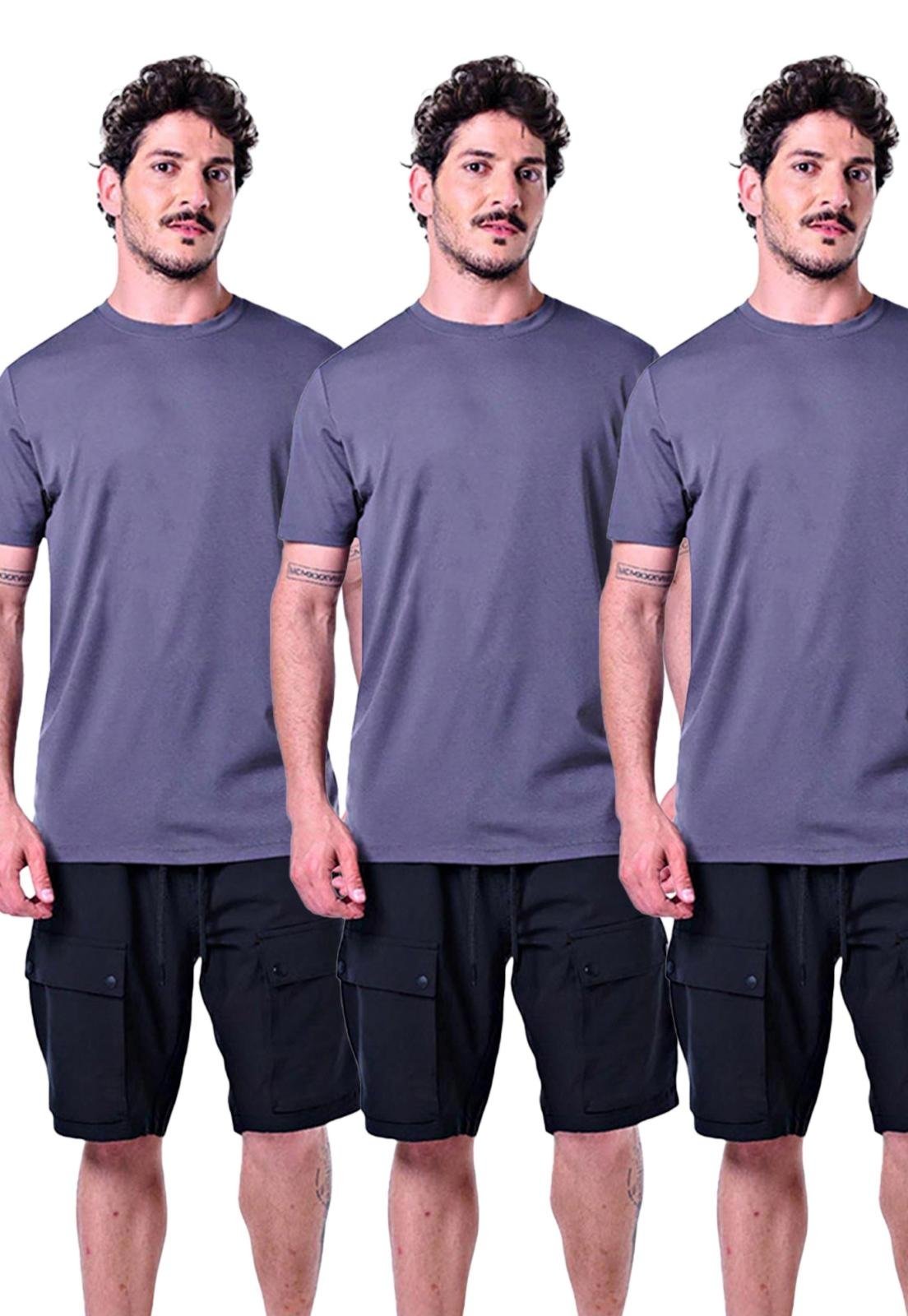 Kit 3 Camisetas Masculinas Básicas Cinza