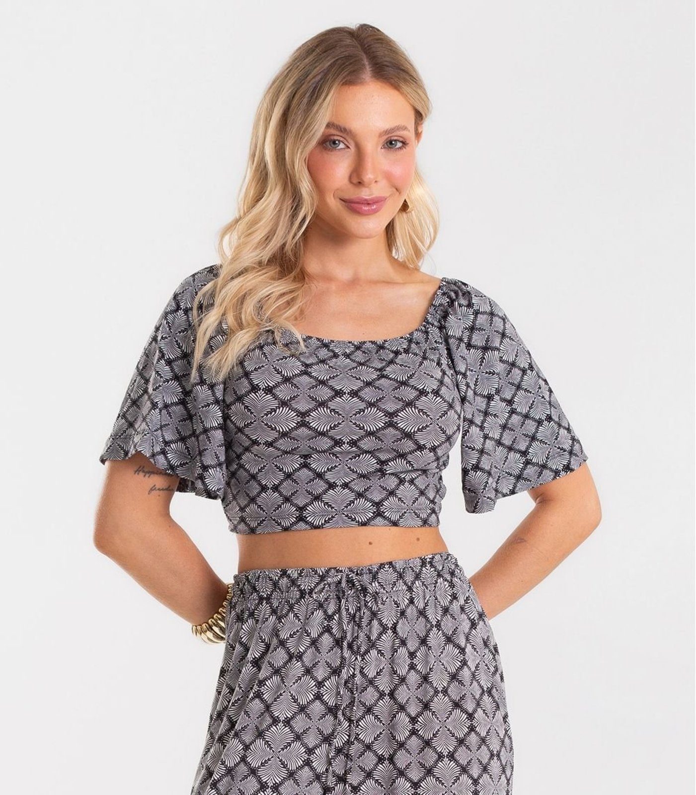 Blusa Feminina Viscotorcion Estampada Rovitex Preto