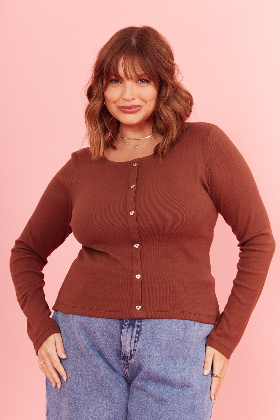 Vista 3 Blusa In Love Manga Longa Nara marrom In Love marrom