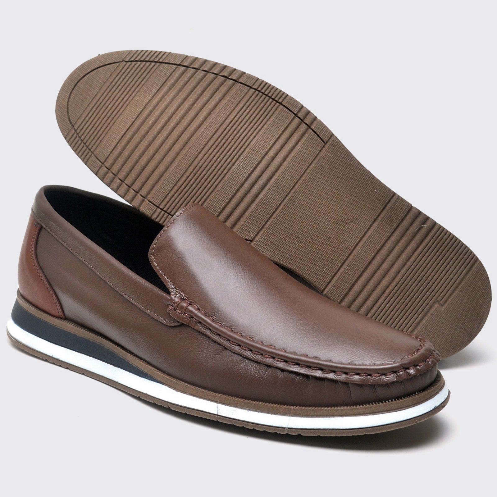 Mocassim Casual Masculino Em Couro Premium Soft Café