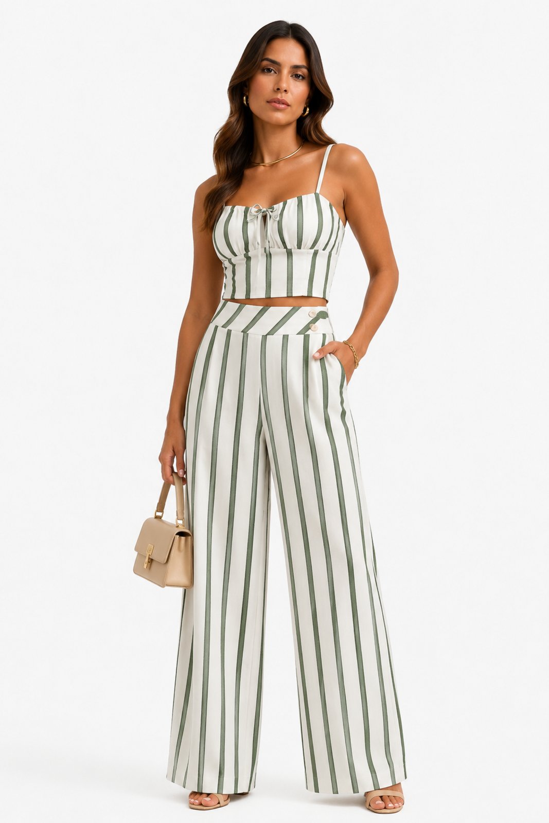 Conjunto Feminino D Bell Outlet Fashion Listras Verde