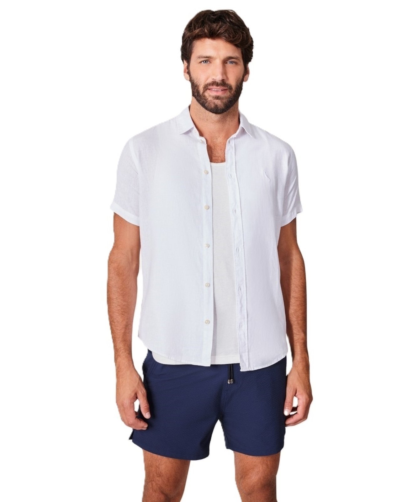Camisa Manga Curta Linho Misto Bueno Tinturado Reserva BRANCO P