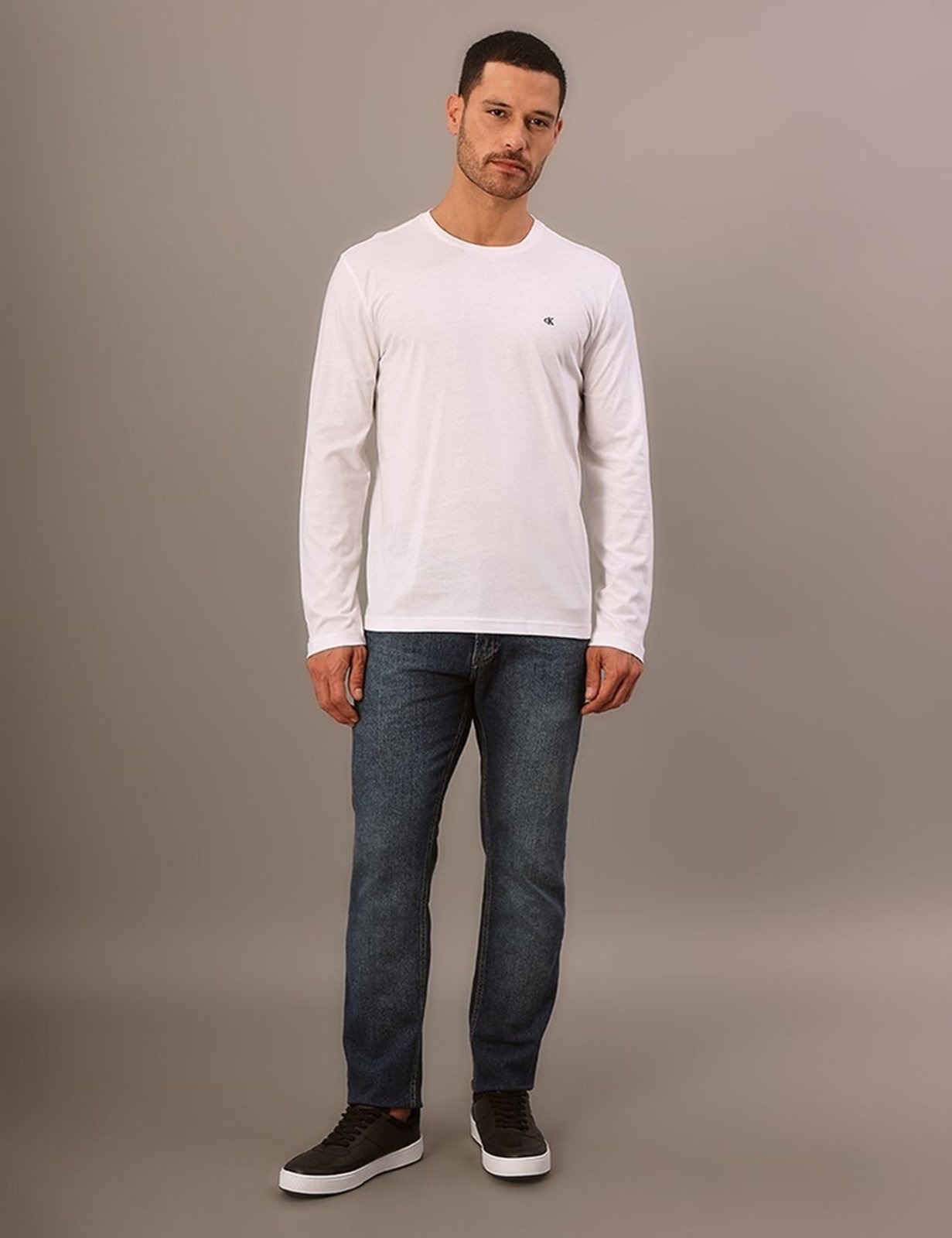 Camiseta Manga Longa Calvin Klein Jeans Masculino Calvin Klein Bordado - Branco Calvin Klein Jeans