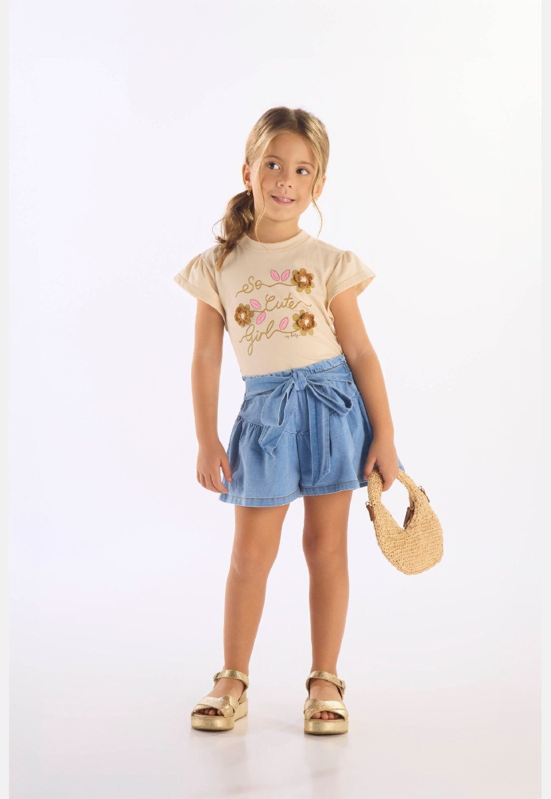 Infantil - Blusa Manga Curta Algodão Up Baby Bege