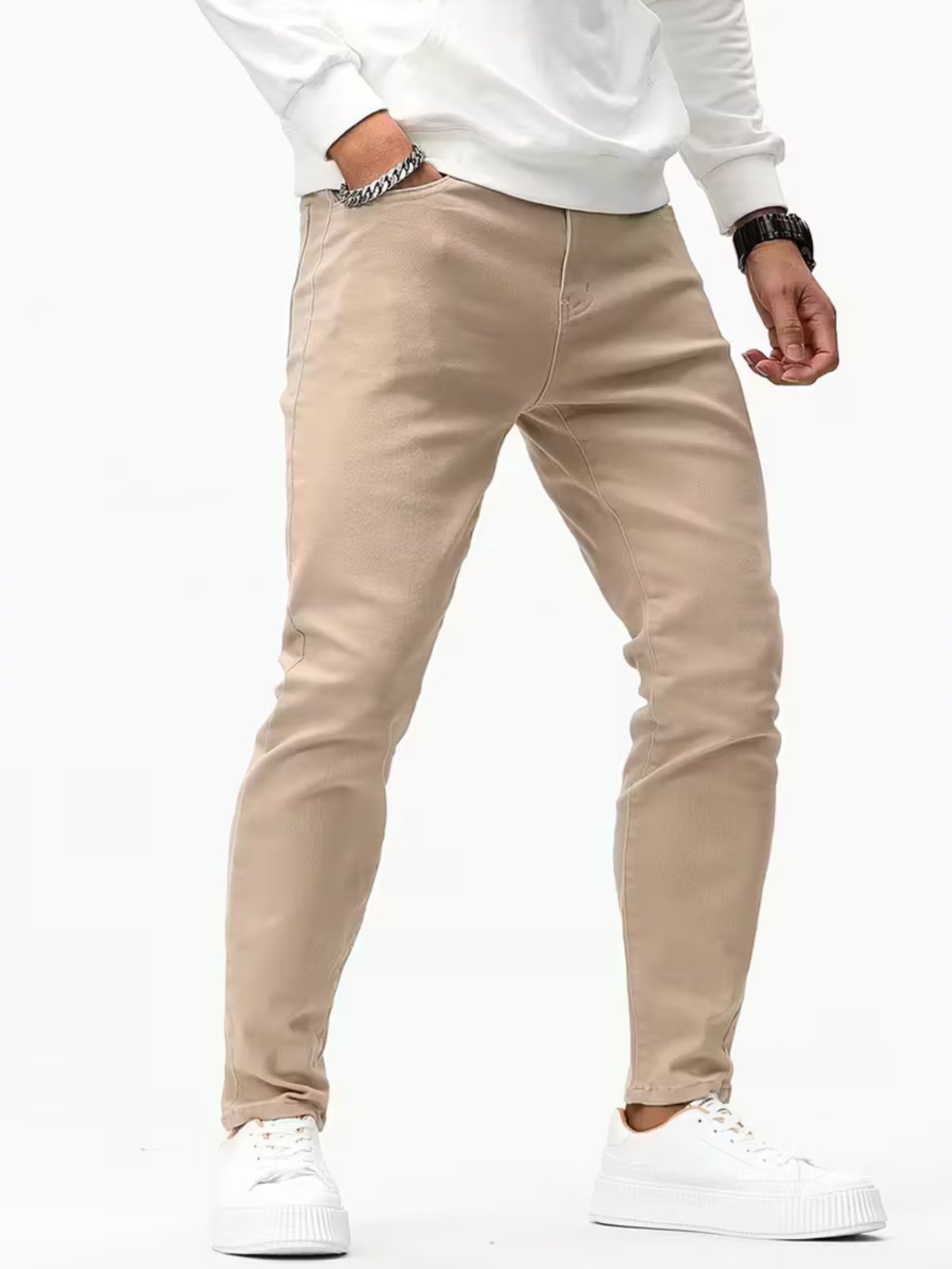Calça Jeans Sarja 5 Estilos Bege Confortavel e Basica
