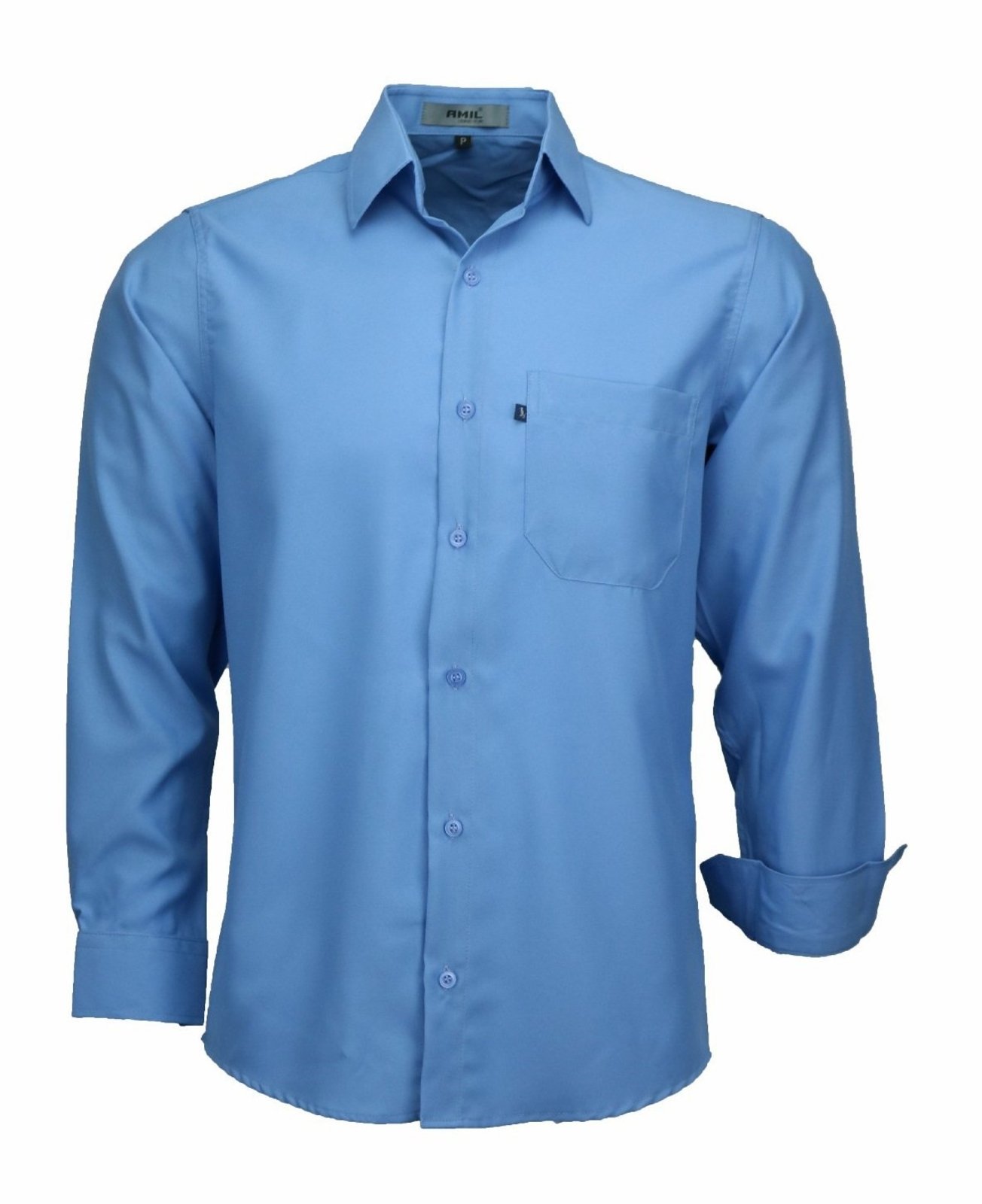Camisa Social Microleve Amil Poliéster Com Bolso Macia Não amassa Manga Longa Azul motorista