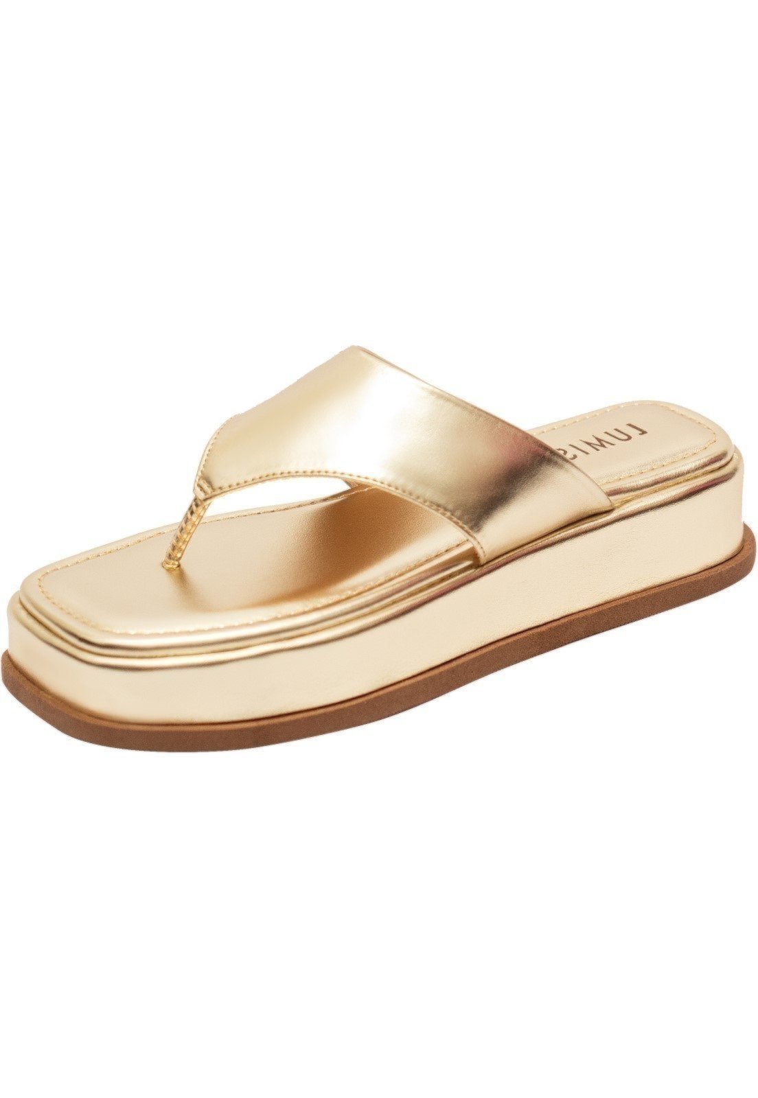 Tamanco Feminino Lumiss Flatform Chinelo De Dedo Papete Confortável Dourado