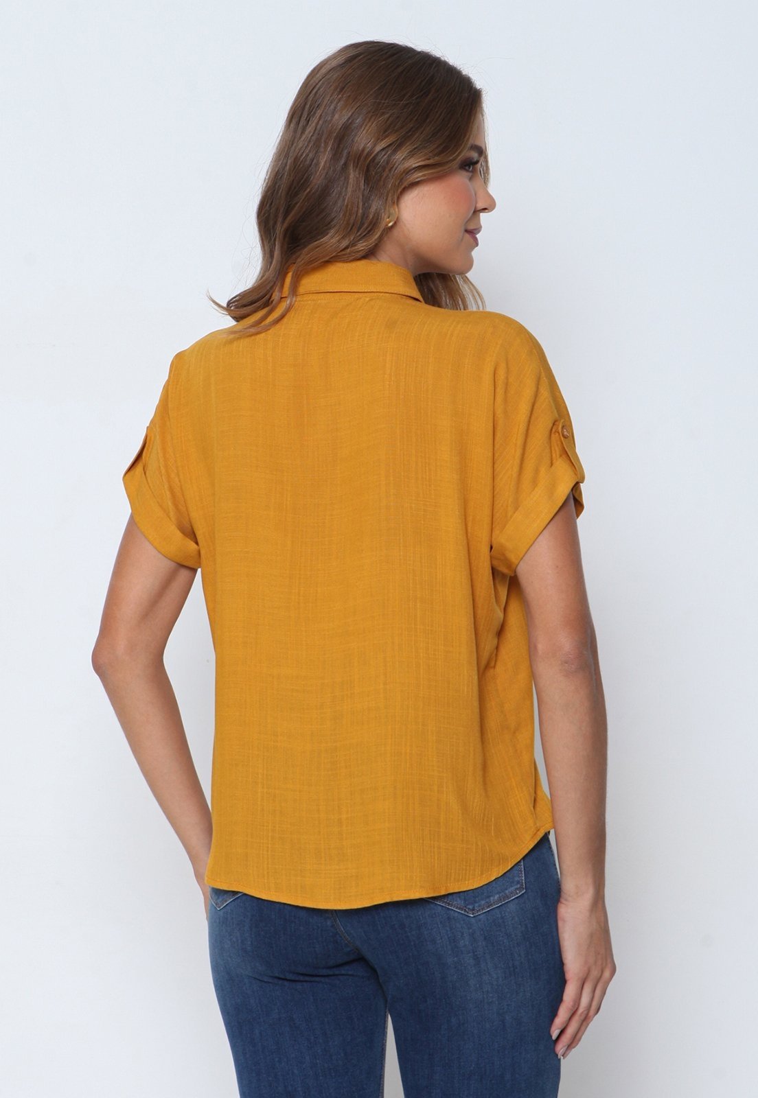 Vista 3 Camisa Intens Manga Curta Viscolinho Mostarda amarelo Intens amarelo
