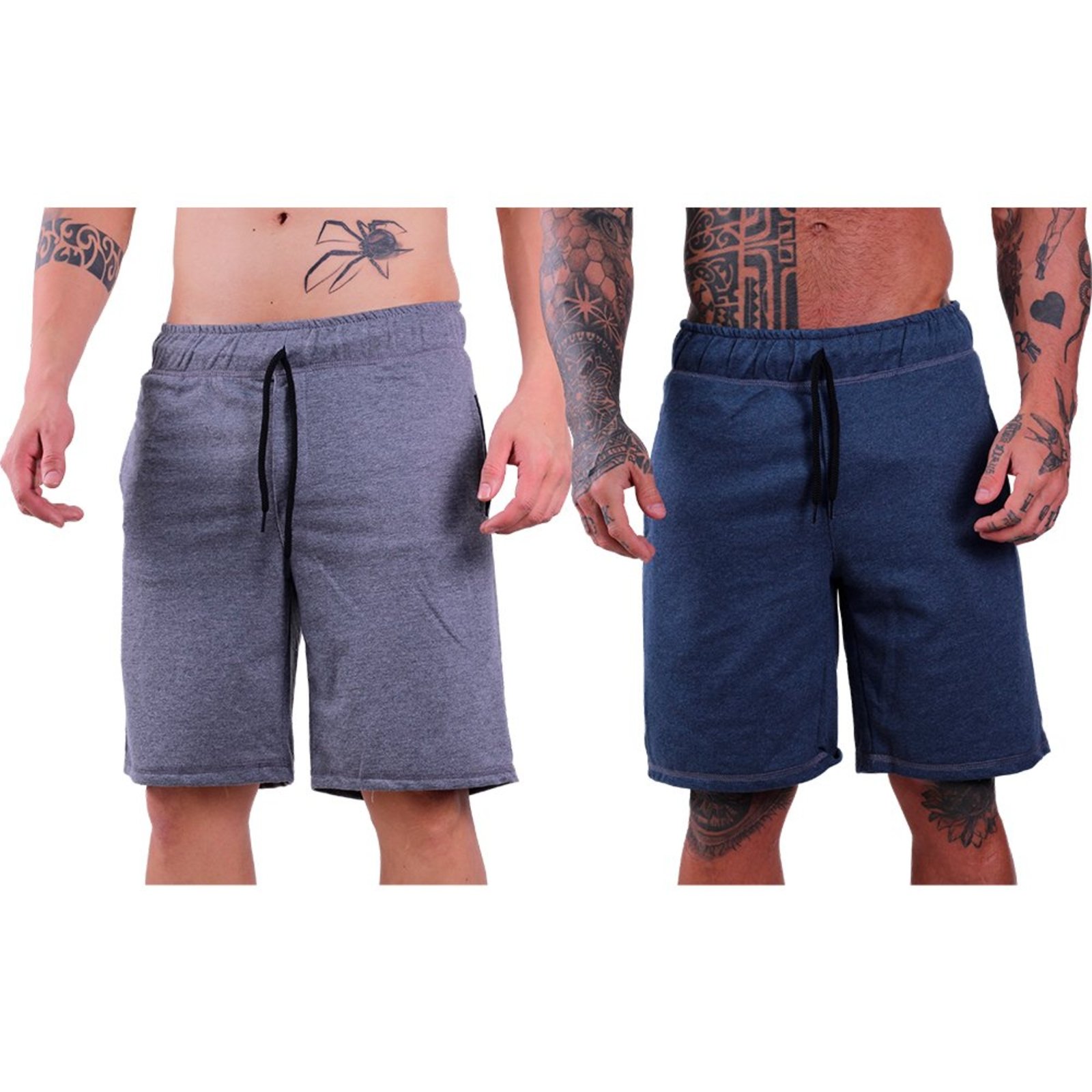Kit 2 Bermuda Moletom e Moletinho MXD Conceito Academia Musculação Mescla Escuro e Mescla Marinho