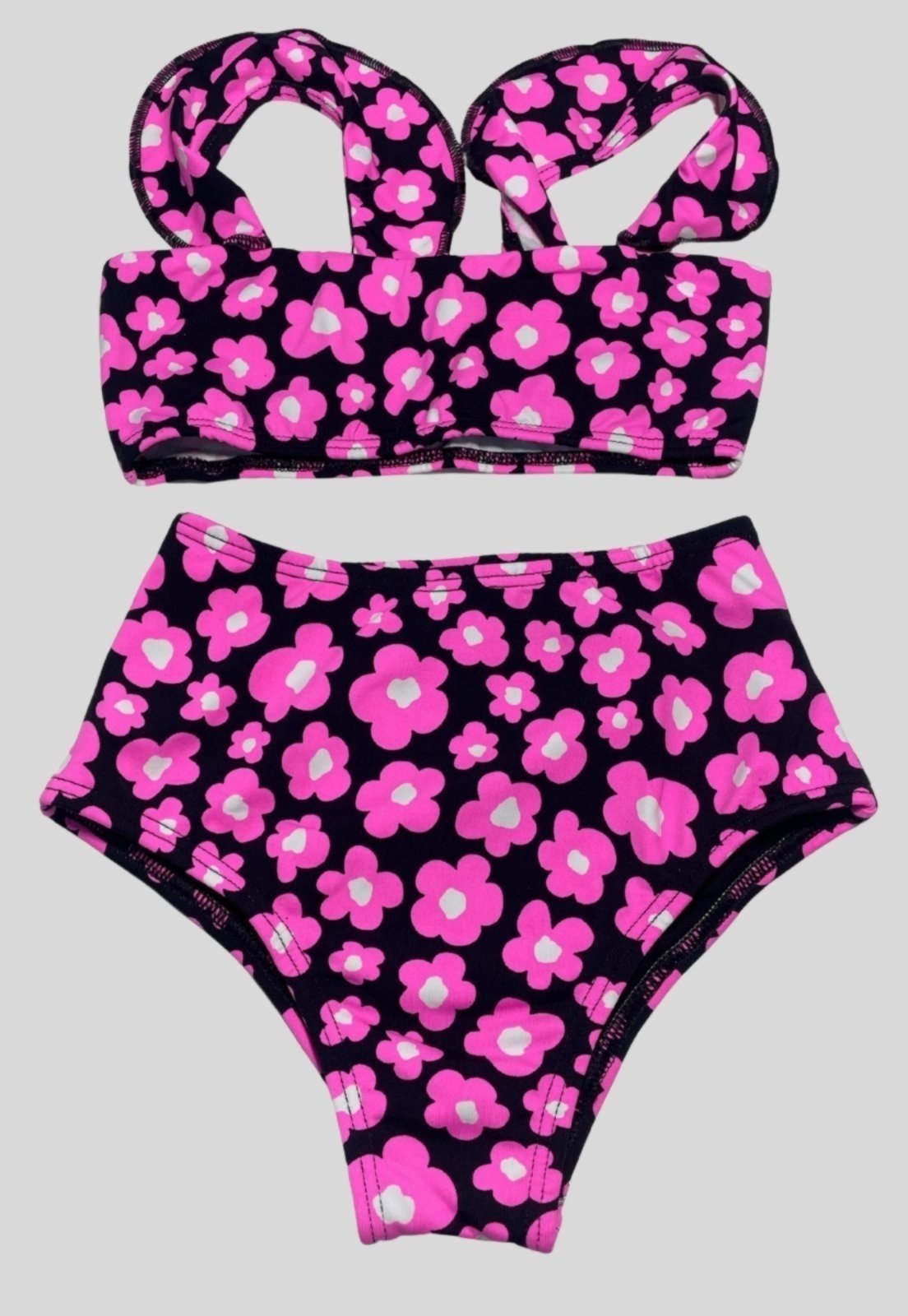 Biquíni Serra e Mar Modas Moda Praia Verão Cropped Alça Babadinho Estampado Preto