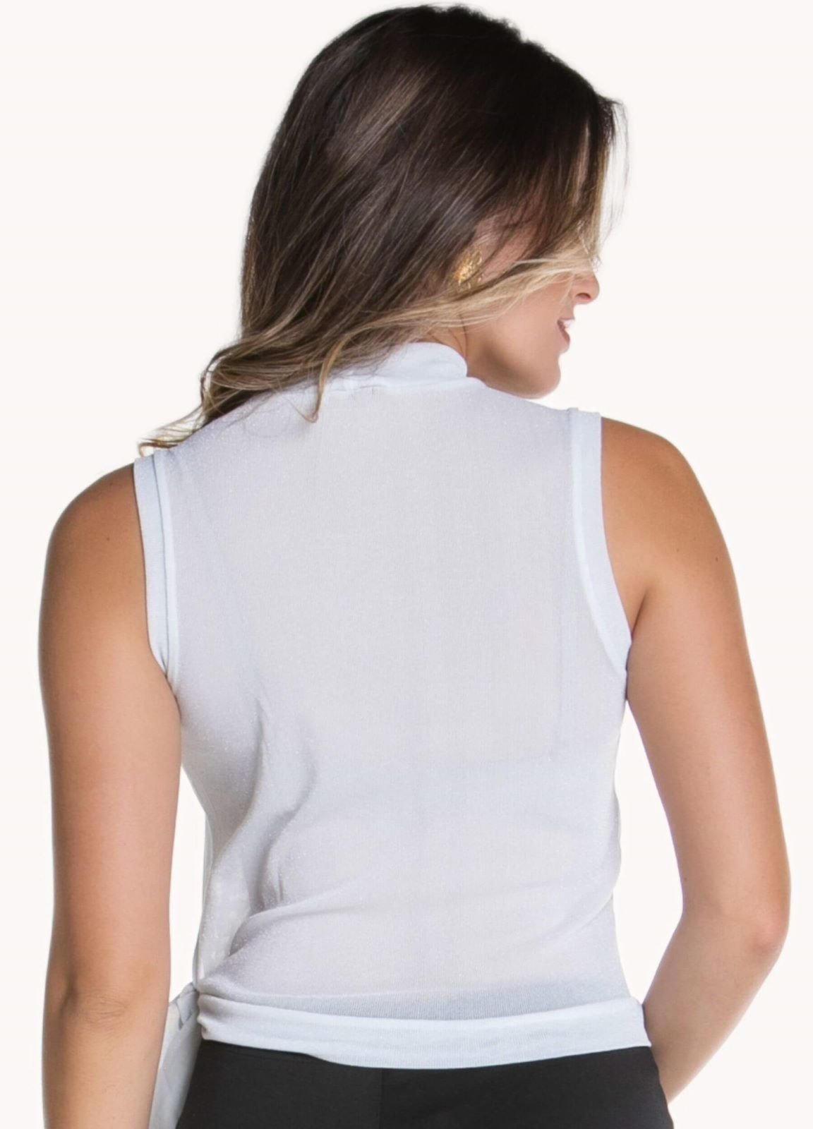 Vista 3 BLUSA FEMININA DE LUREX COM AMARRAÇÁO Art Livre prata Art Livre prata